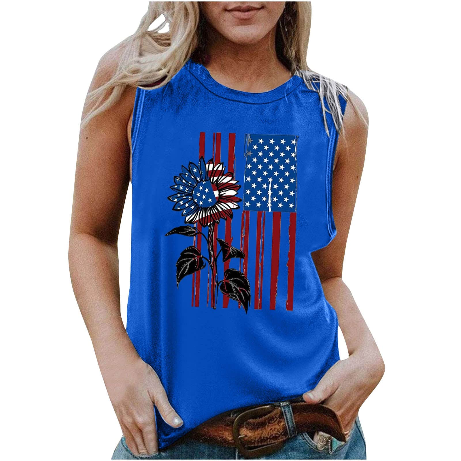 Women's American Flag Tank Top - Patriotic 4th of July Sleeveless T-Shirt, Sexy Crew Neck Camisole for Summer BBQ, Beach Party & Independence Day Celebration
