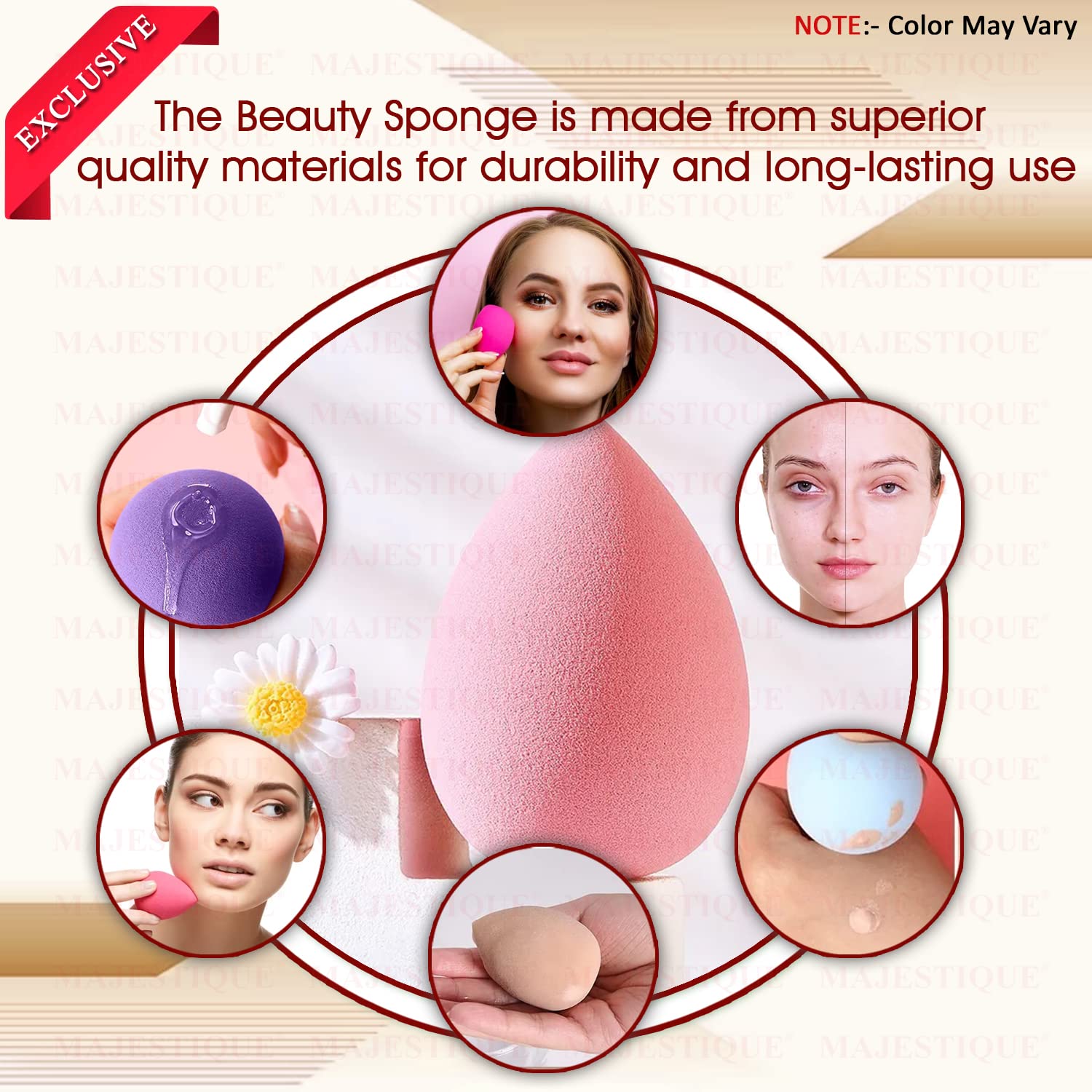 Majestique Large Grip Makeup Sponge - Beauty Blender for Face Primer, Compact Powder & Sensitive Skin (Pack of 2) | Perfect for Flawless Foundation Application & On-The-Go Touch Ups