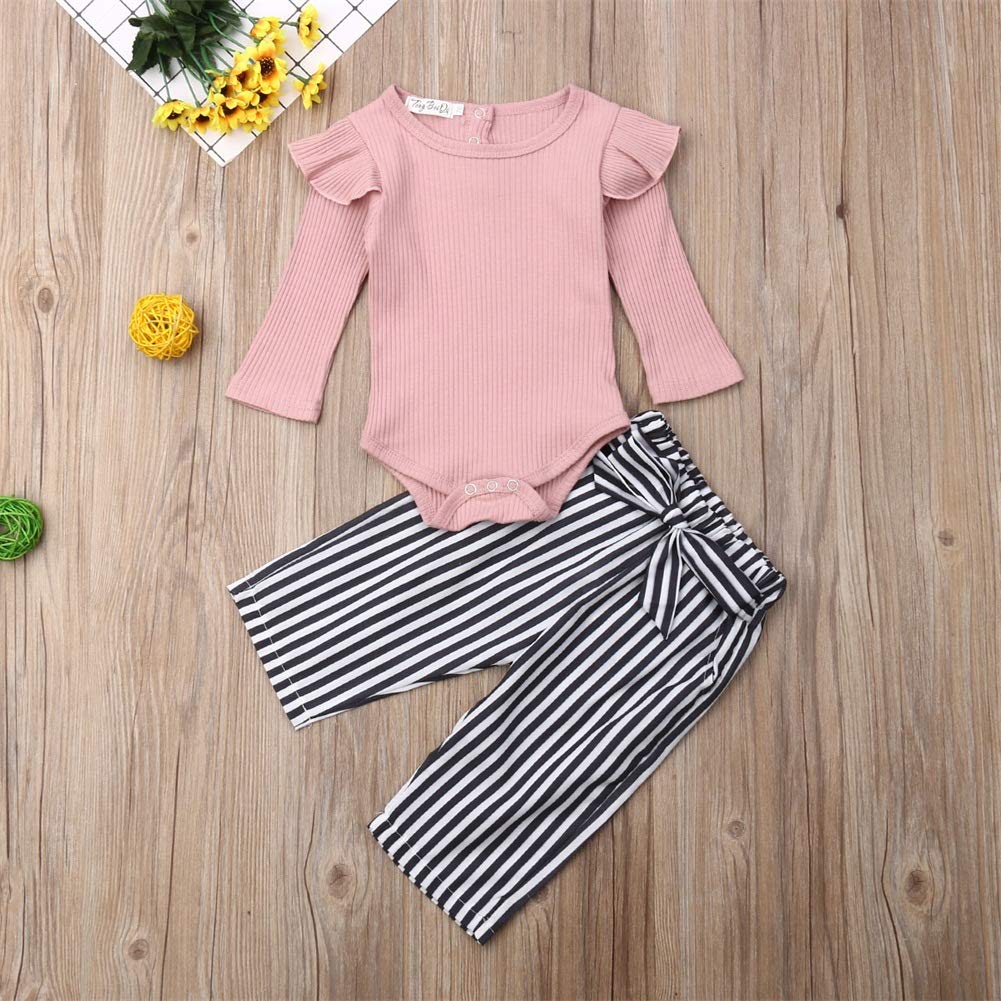 Organic Cotton Newborn Baby Girl Outfit Set - Ruffled Long Sleeve Bodysuit & Floral Harem Pants | Soft Infant Clothes for Photography, Playdates & Special Occasions