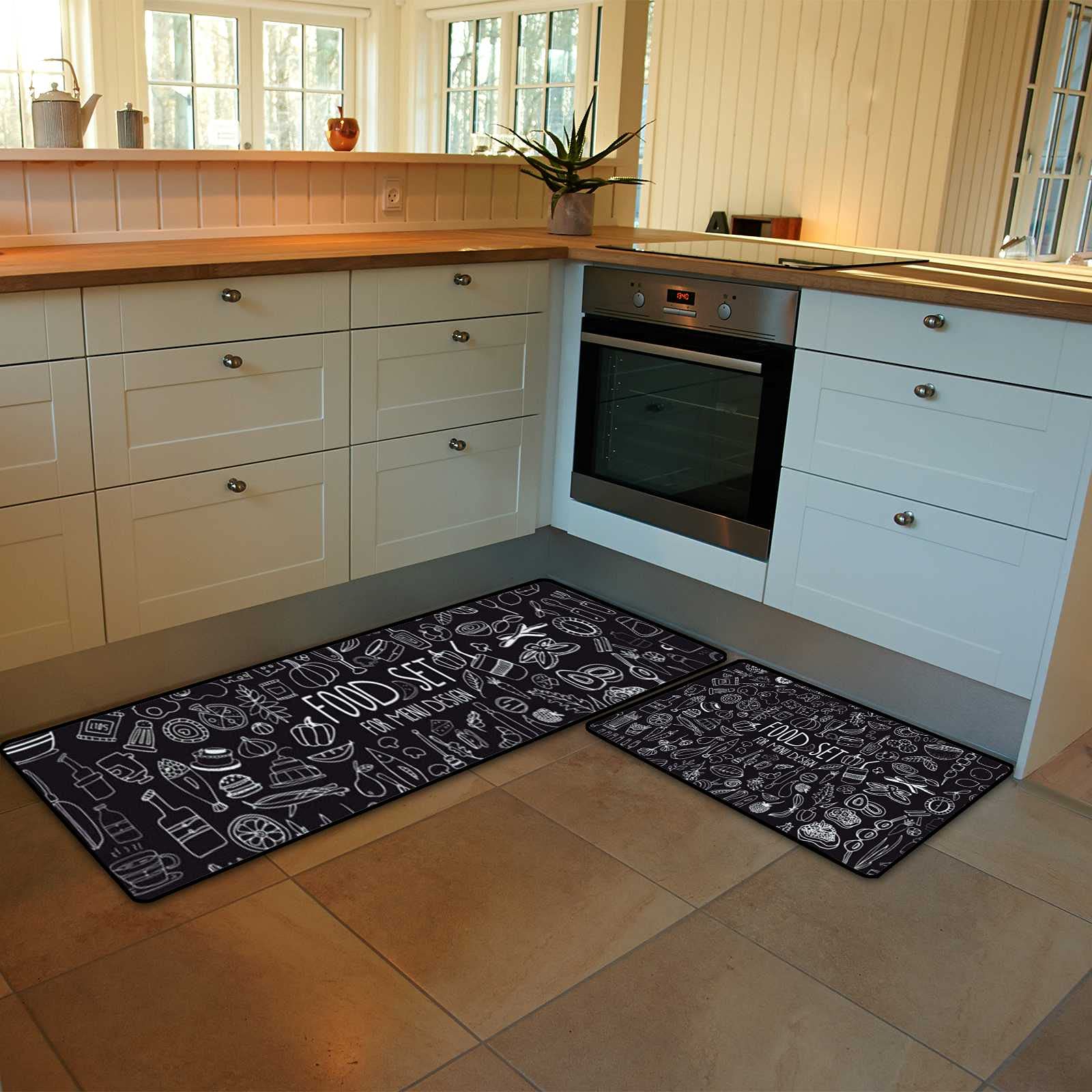 Premium Anti-Fatigue Kitchen Mat Set of 2 - Black Cushioned Non-Slip Waterproof Floor Mats for Home, Office & Laundry Room (17.7
