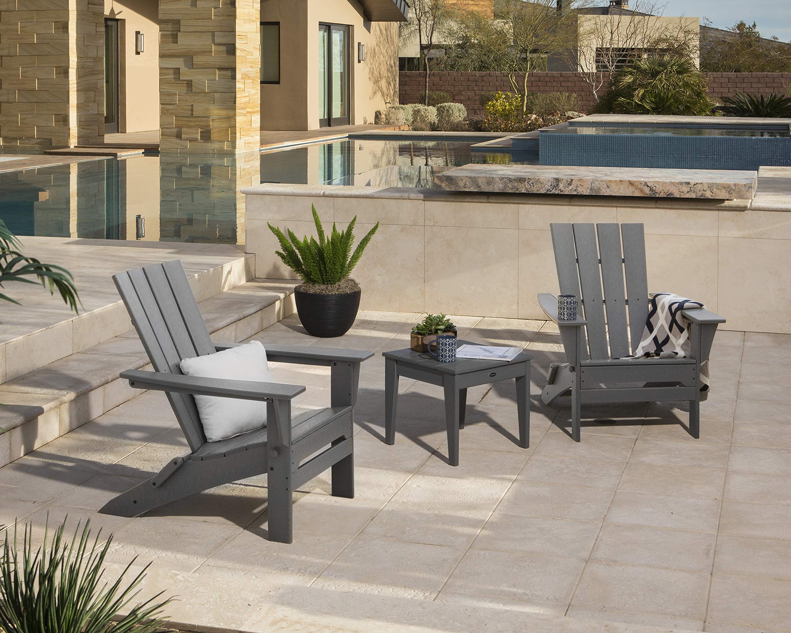 POLYWOOD Quattro 3-Piece Outdoor Adirondack Chair Set with Side Table - Durable All-Weather Patio Furniture for Backyard, Poolside & Garden Relaxation