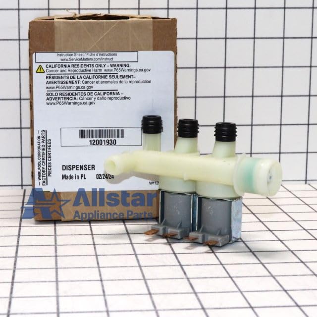 12001930 Washing Machine Water Inlet Valve Replacement Part - Universal Fit for Most Brands - Easy DIY Installation for Laundry Room & Home Appliance Repair