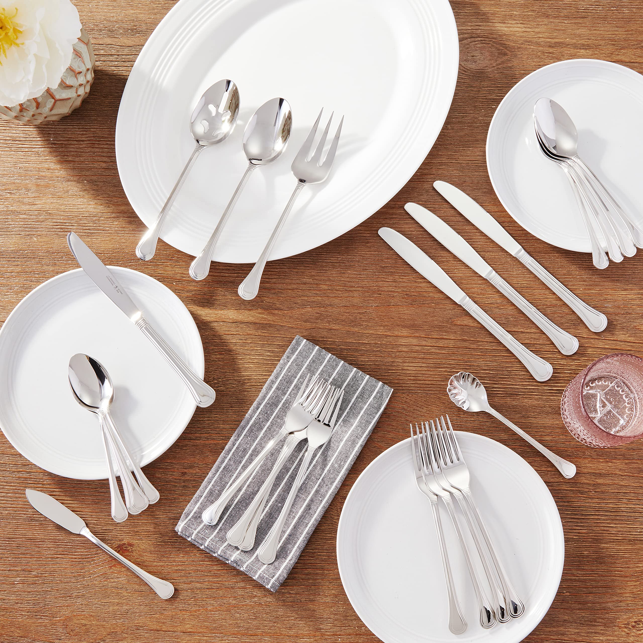 HENCKELS 65-Piece Astley Flatware Set - Premium Stainless Steel Silverware for Dining, Kitchen & Entertaining - Elegant Cutlery Set for Restaurants, Weddings & Home Use