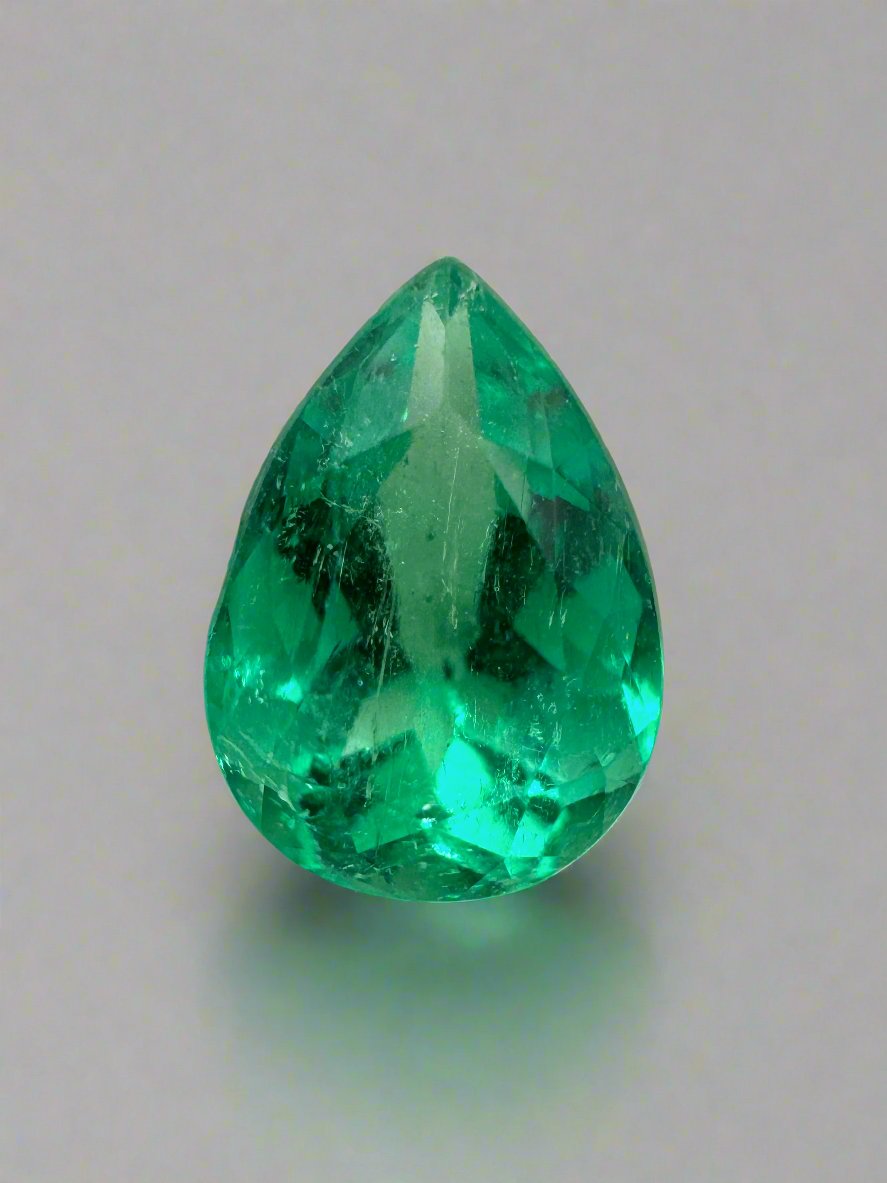 1.65 Carat Vivid Blue-Green Natural Loose Colombian Emerald Pear Cut Gemstone for Jewelry Making & Engagement Rings