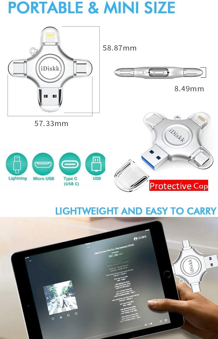 iDiskk 1000GB Photo Stick for iPhone - 4-in-1 Lightning USB Flash Drive, External Memory Storage for iPhone iPad - Compatible with iPhone USB-C, Android, Mac & PC - Perfect for Backing Up Photos, Videos & Files On The Go