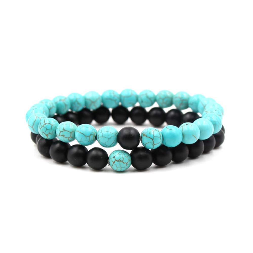 Stackable Panther Skull Dragon Bracelets for Women & Men - Elastic Turquoise Beaded Stretch Bracelets - Boho Jewelry for Yoga, Meditation & Festival Fashion