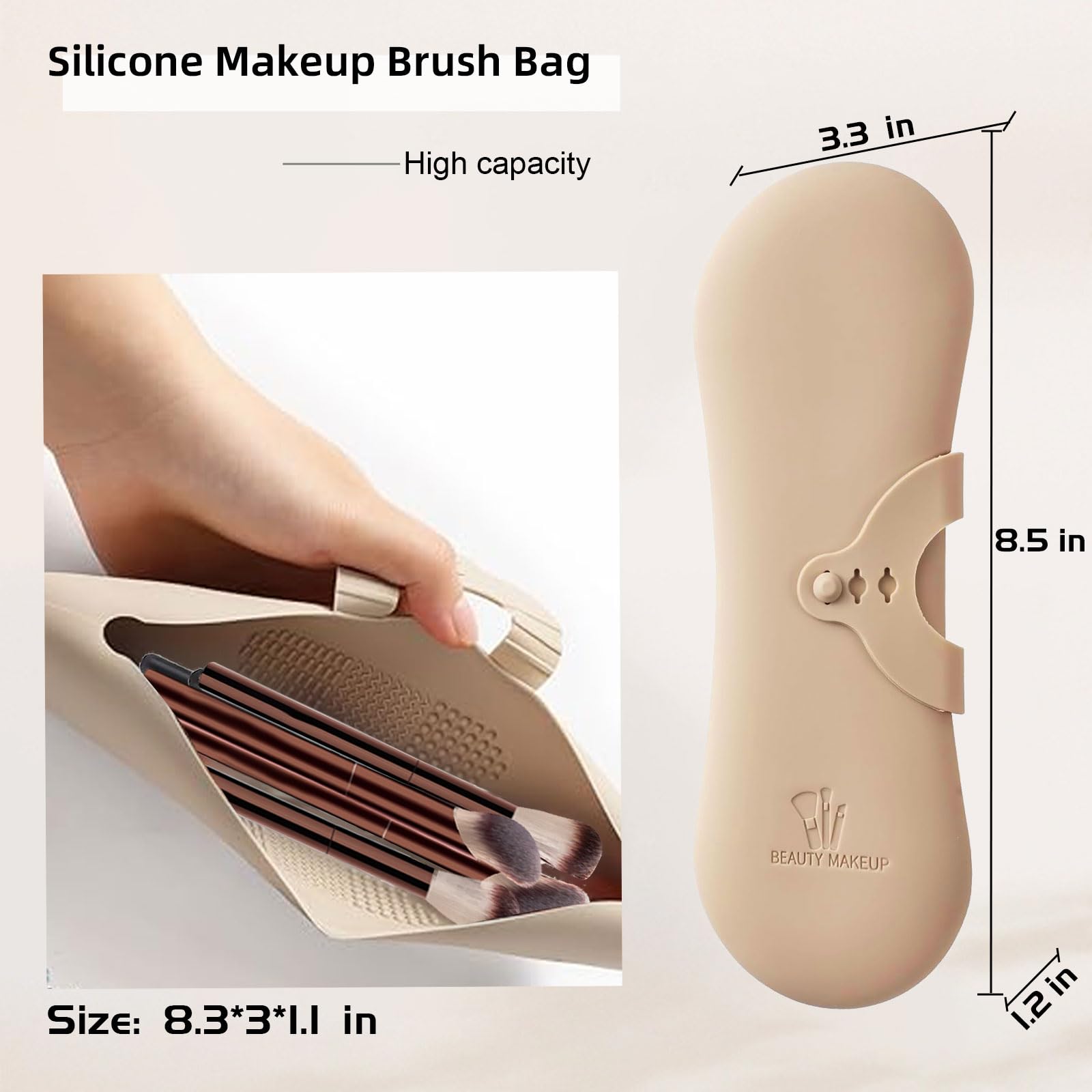Premium Silicone Travel Makeup Brush Holder - Waterproof Snap-on Cosmetic Organizer with 3 Adjustable Sizes | Portable Makeup Brush Bag for Women | Perfect for Travel, Gym & Daily Beauty Routine