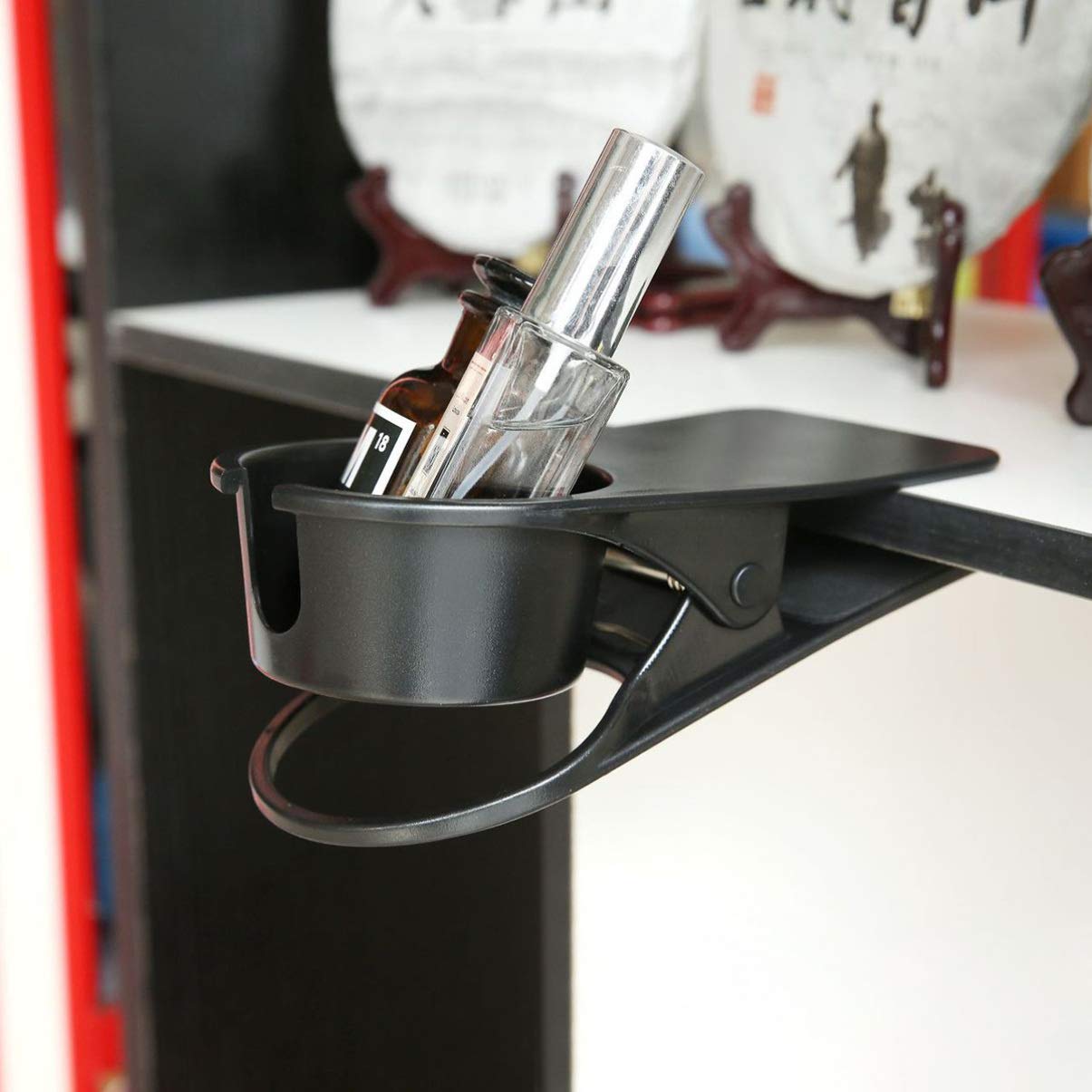 Desk Cup Holder - Adjustable Coffee Mug Stand with Clip for Coffee Cups, Drinking Glasses & Cans | Perfect for Office, Home & Car Use (2nd Gen Disc Clip Design)