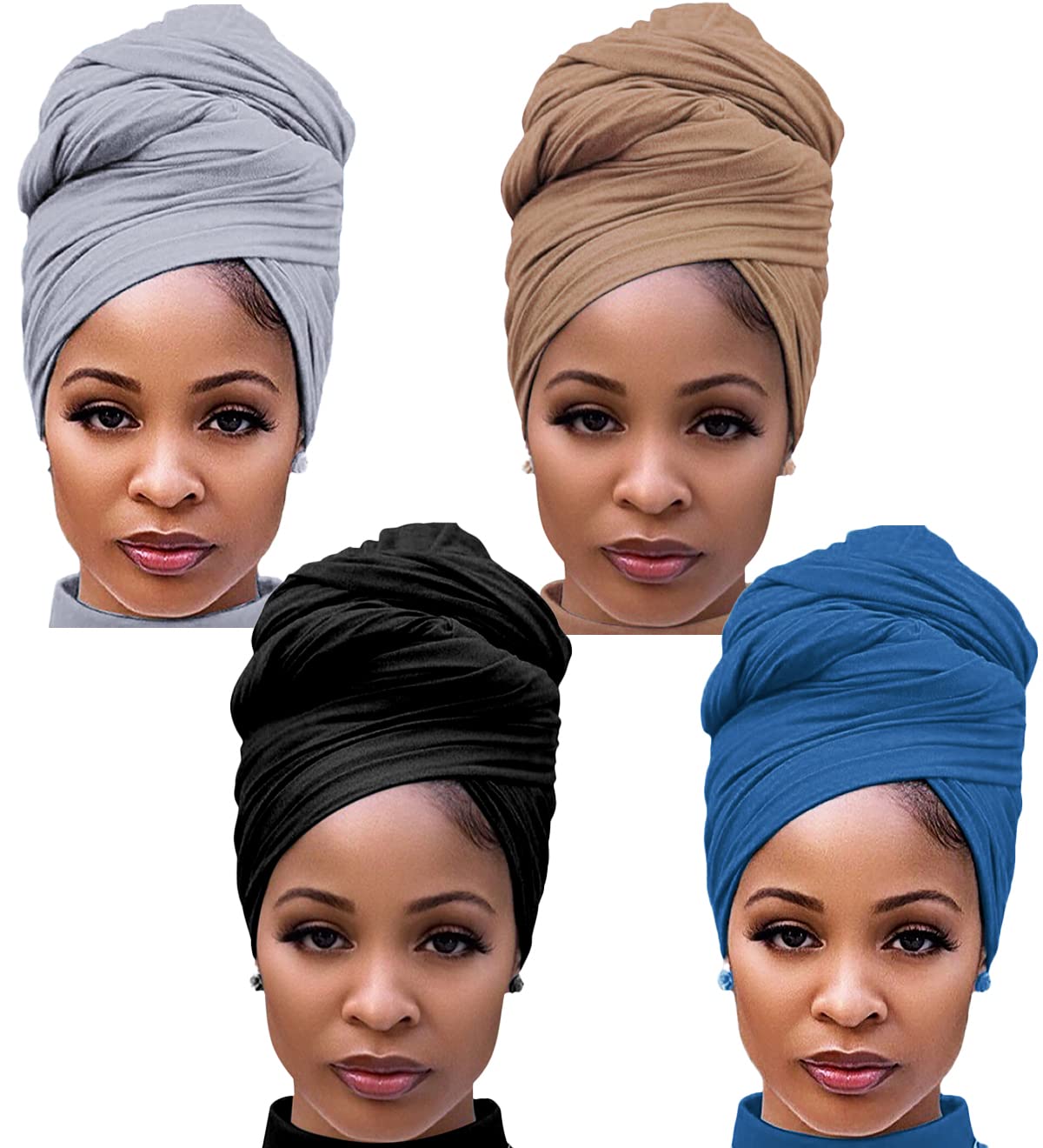 Harewom 3PCS Stretchy Turban Headwraps for Black Women - African Jersey Head Scarf & Hair Wrap Headbands - Perfect for Church, Work, and Protective Hairstyles