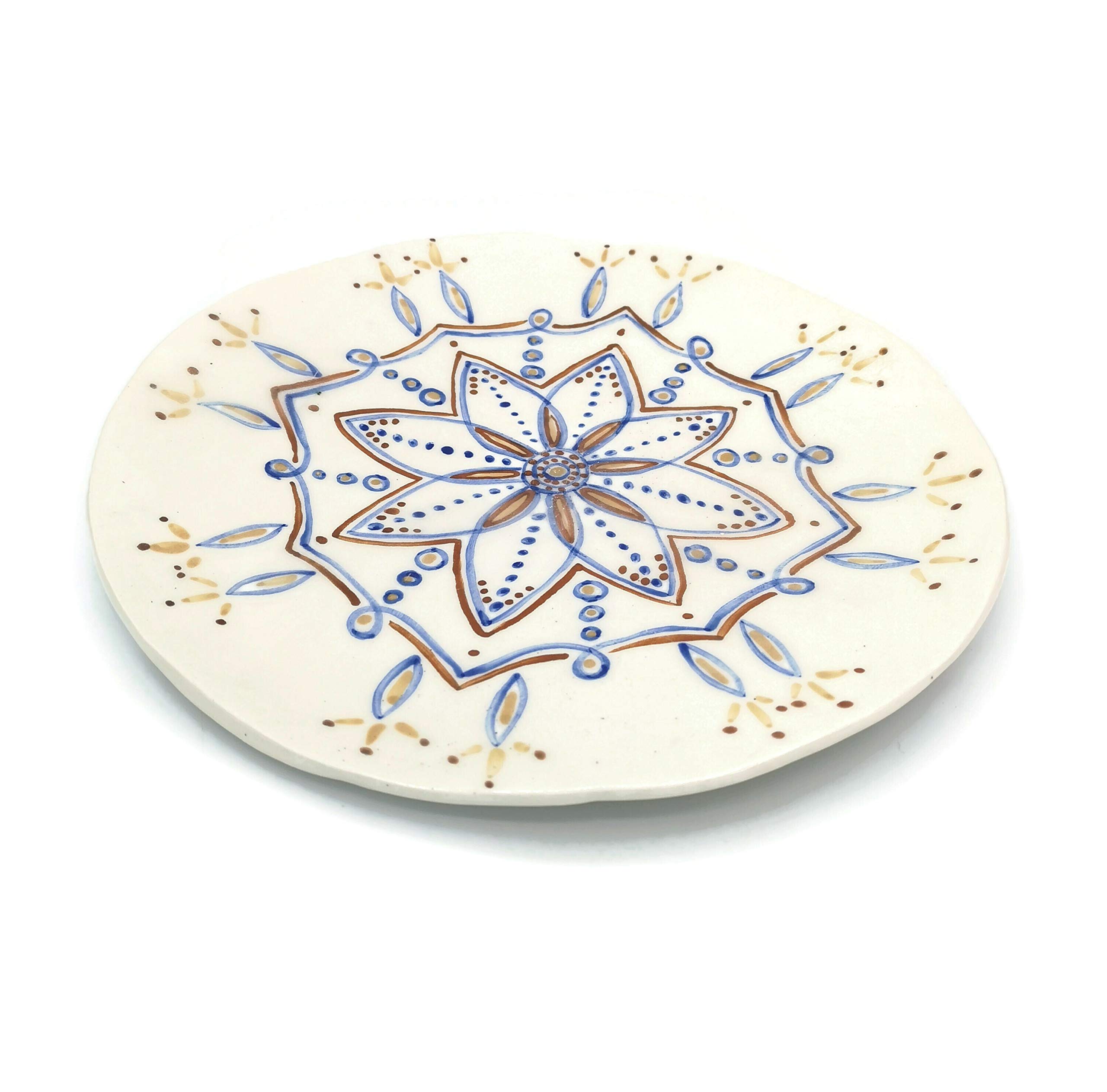 Hand Painted Ceramic Decorative Plates - Wall Hanging Art for Living Room, Dining Room & Bedroom - Boho Home Decor for Rustic, Farmhouse & Vintage Style Interiors