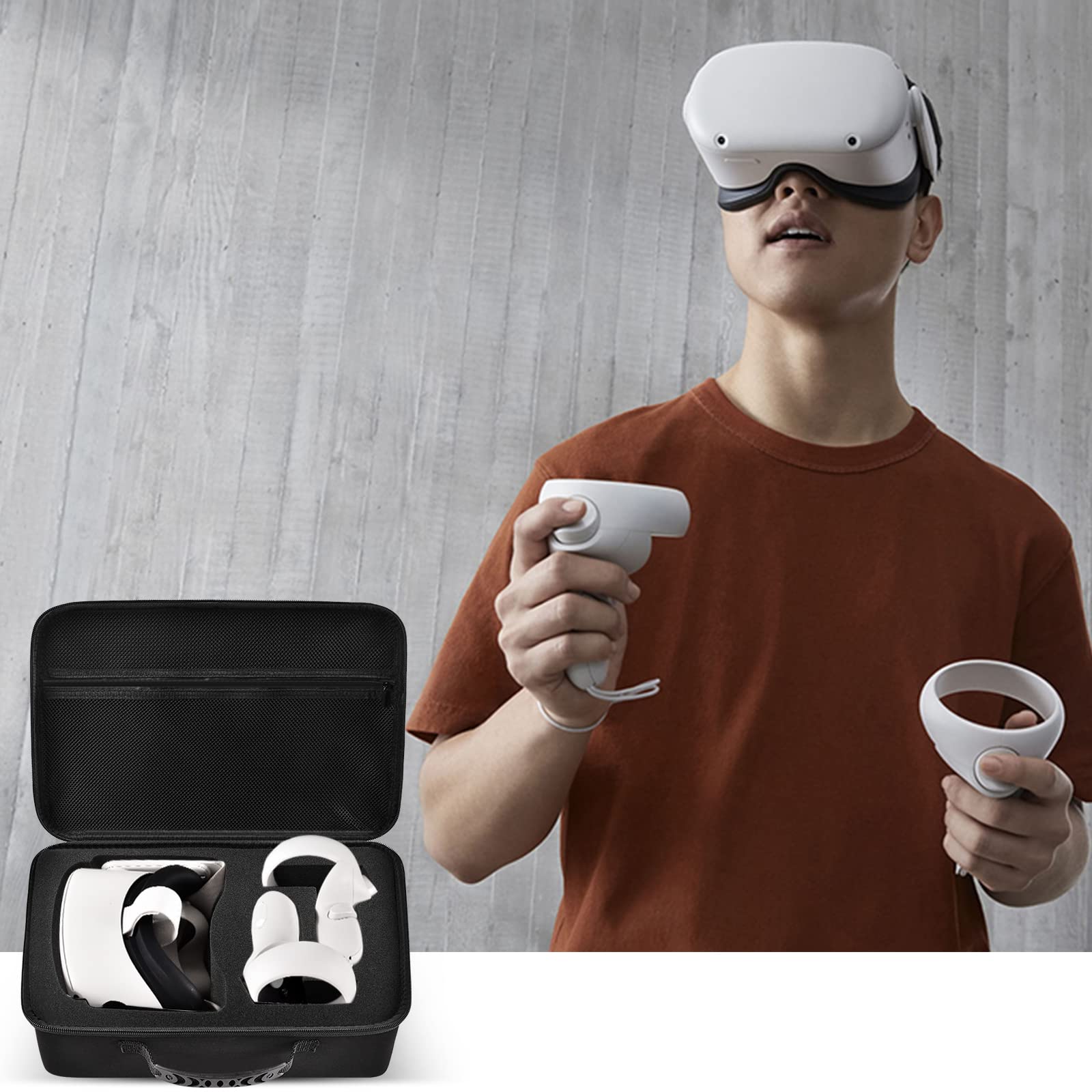 Oculus Quest 2 VR Headset Hard Carrying Case with Beats Solo3/Solo2 Headphone Storage - Durable Protective Travel Case for VR Gaming Accessories (2 Pack) - Perfect for Travel, Storage & VR Gaming Sessions