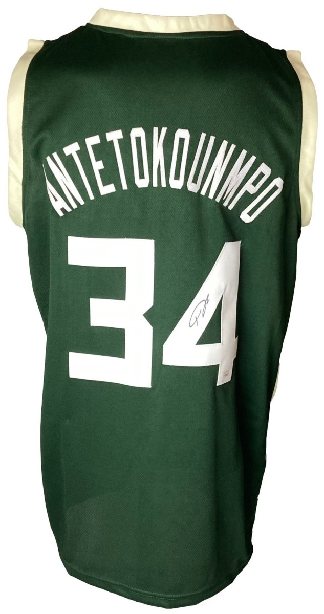 Authentic Giannis Antetokounmpo Milwaukee Bucks Signed Green Basketball Jersey with JSA COA - Perfect for Collectors, Fans, and Sports Memorabilia Displays