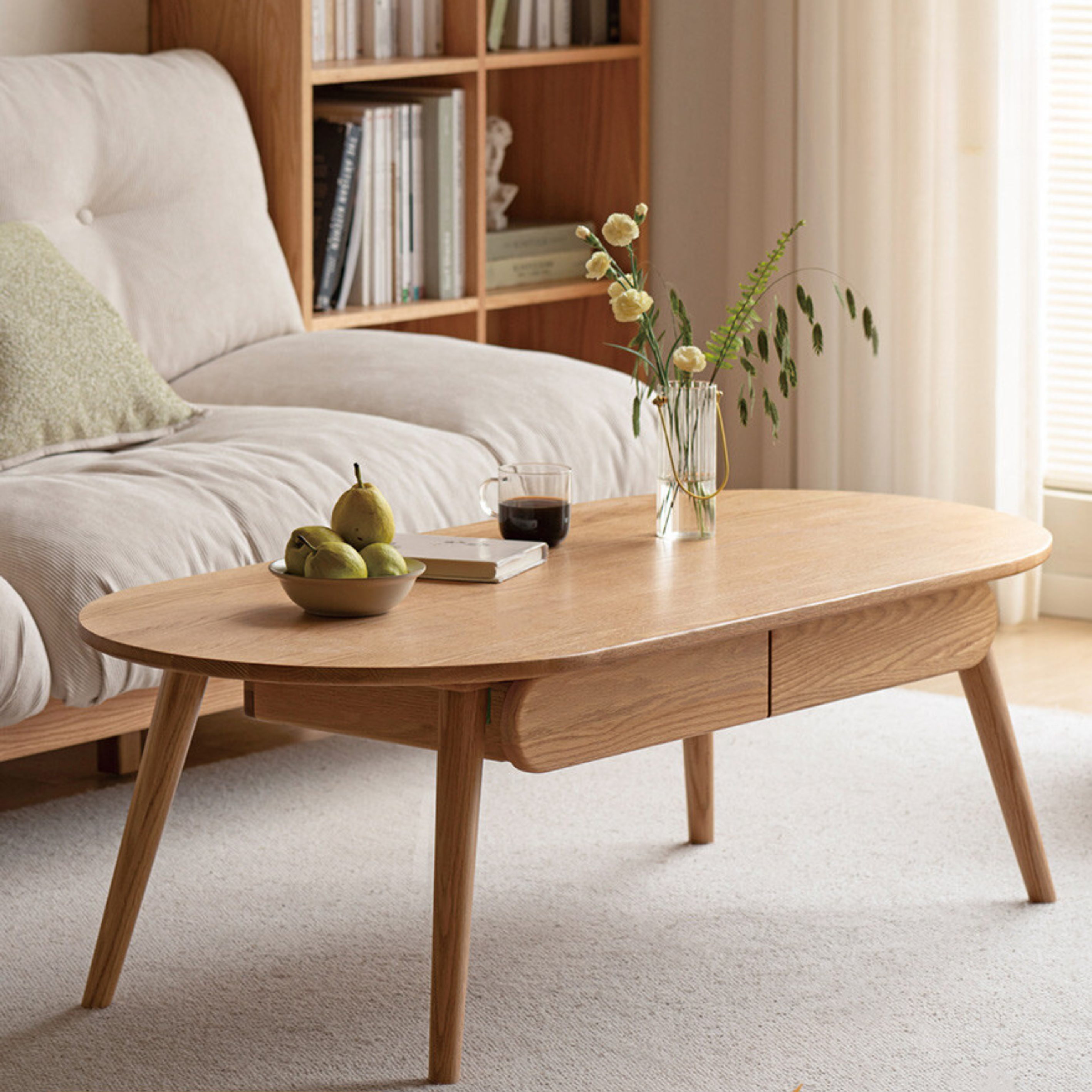 Premium Oak Solid Wood Luxury Coffee Table - Modern & Durable Living Room Centerpiece for Home Decor & Entertainment