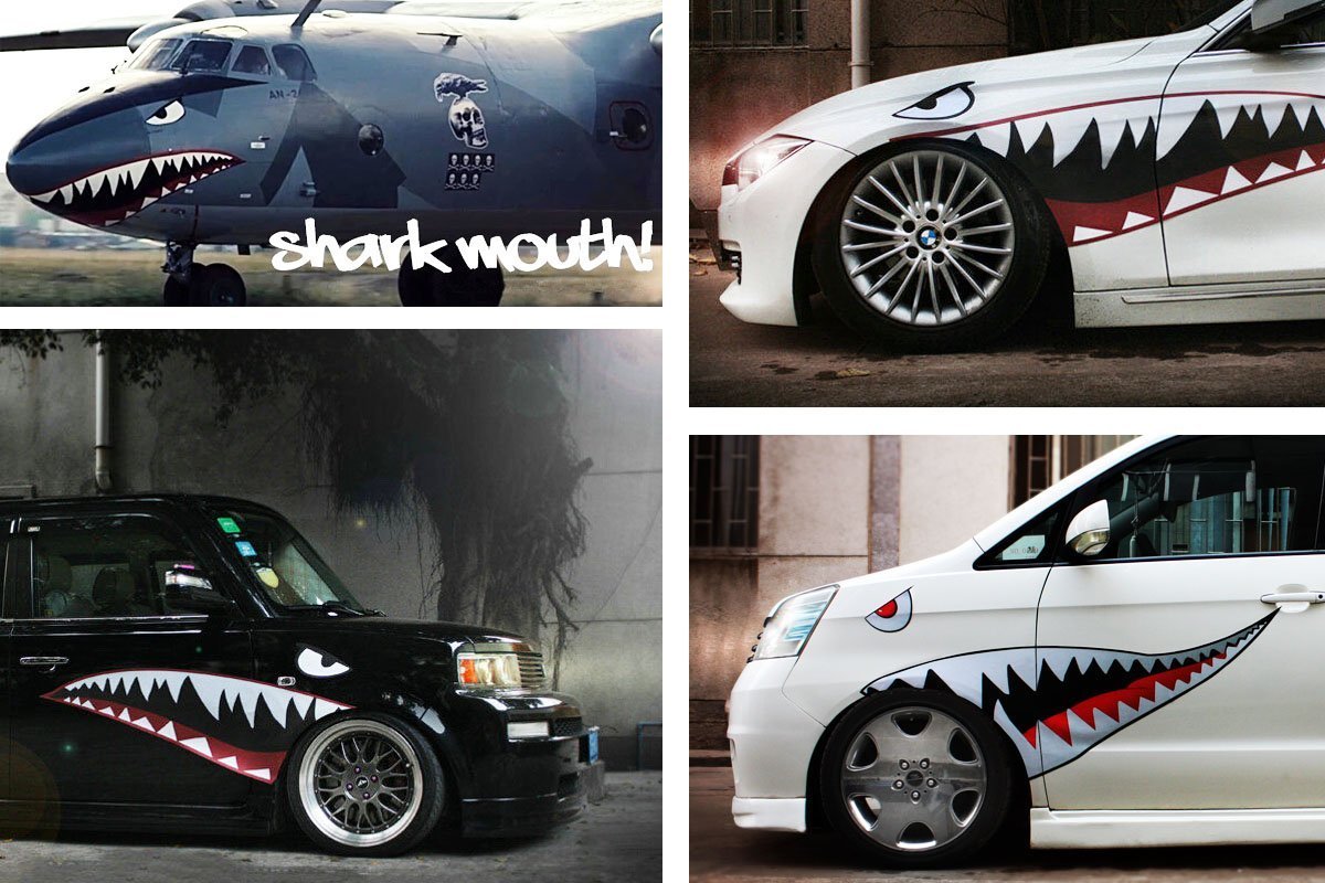 60-Piece Full Size Shark Mouth with Eye Die-Cut Vinyl Decals for Cars & Trucks - High-Quality Automotive Stickers for Vehicle Customization & Themed Events
