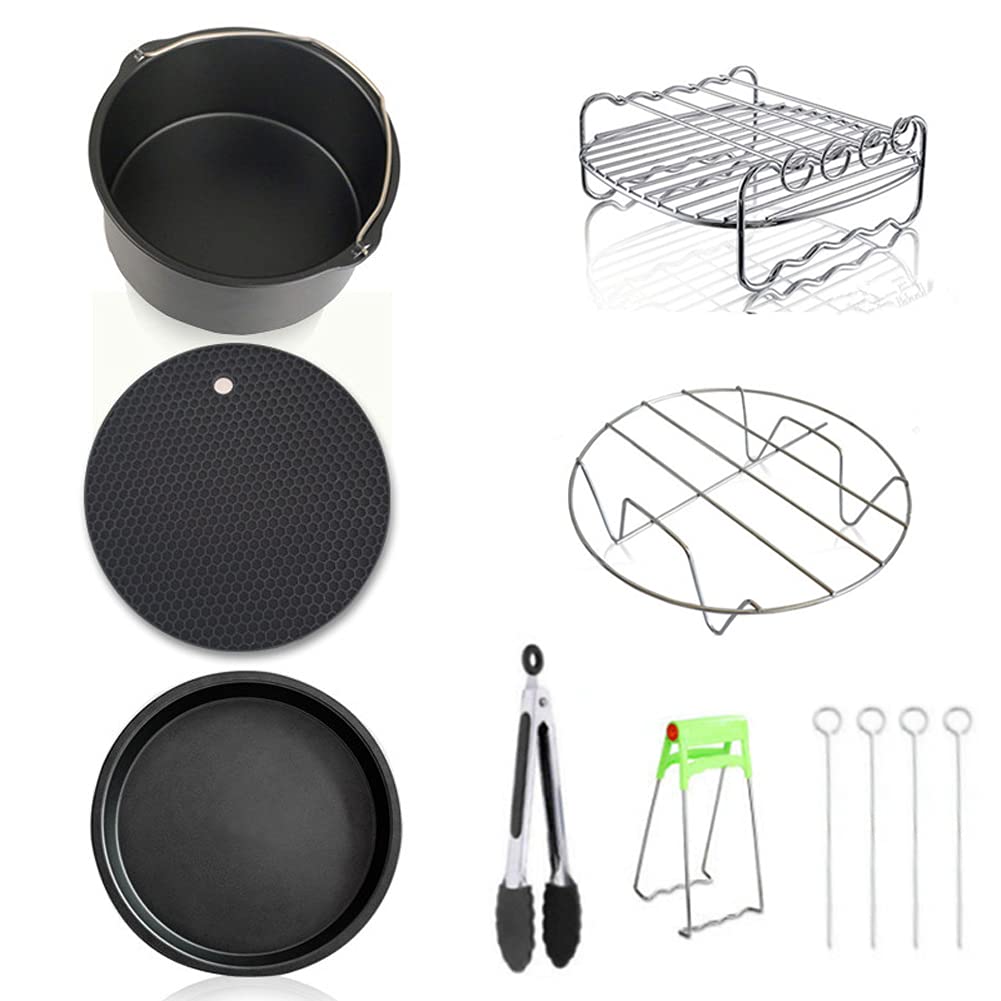 Homtoozhii 7-Piece Carbon Steel Air Fryer Accessories Kit - Premium Non-Stick Cooking Tools Set for Home Kitchen | Perfect for Roasting, Baking, and Frying Chicken Wings, French Fries, and Vegetables