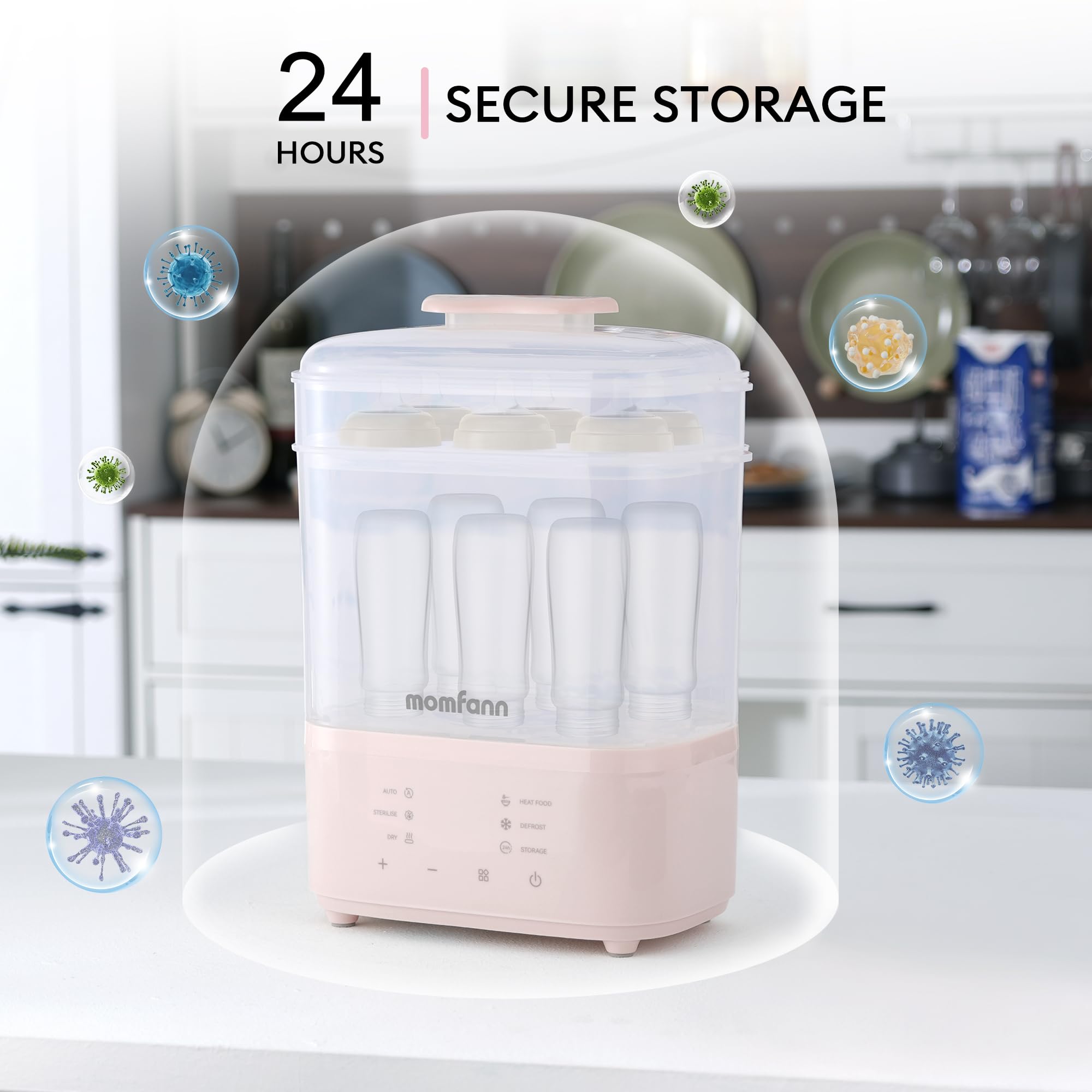 8-in-1 Electric Baby Bottle Sterilizer and Dryer | Steam Sterilizer for Bottles, Pacifiers & Breast Pump Parts | BPA-Free | Fast Drying | Perfect for Nursery, Daycare & Travel (Pink)