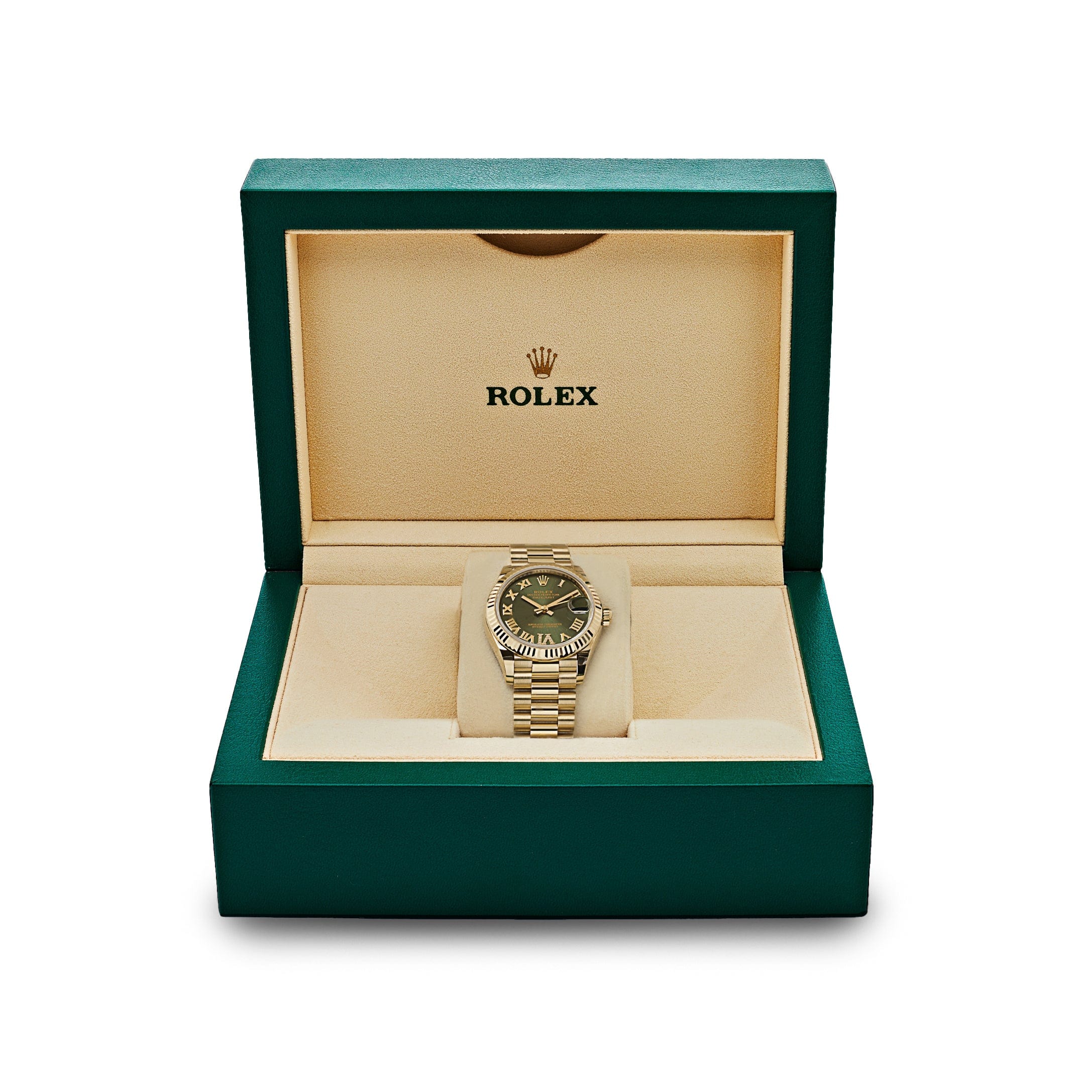 Rolex Datejust 31 278278 Ladies Yellow Gold Diamond Green Dial President Watch 2023 - Luxury Women's Timepiece for Formal Events & Special Occasions