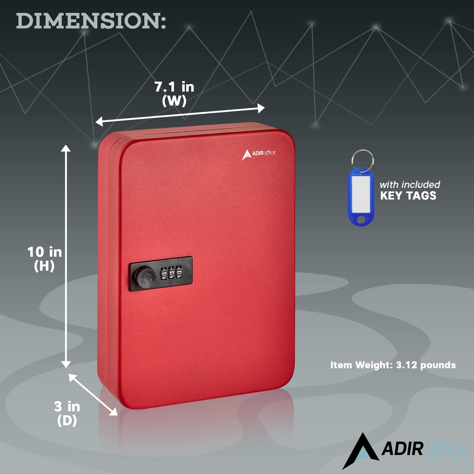AdirOffice 48-Key Wall Mounted Lockable Key Storage Cabinet - Secure Metal Key Organizer Box for Home, Office & Car Keys | Perfect for Key Management & Security