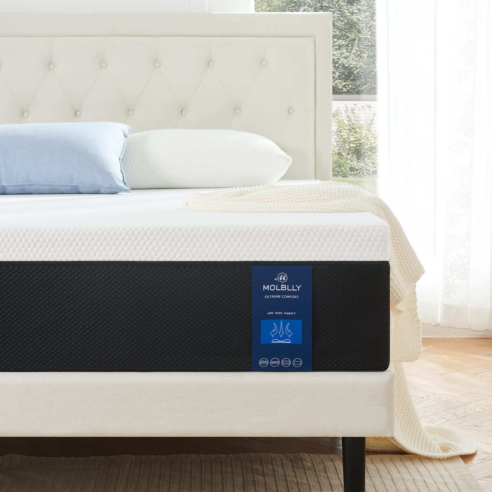 Molblly 12 Inch Queen Size Cooling-Gel Memory Foam Mattress - Premium Medium Firm Support with Breathable Soft Fabric Cover for Pressure Relief & Cool Sleep | Bed in a Box for Master Bedroom, Guest Room & Dorm