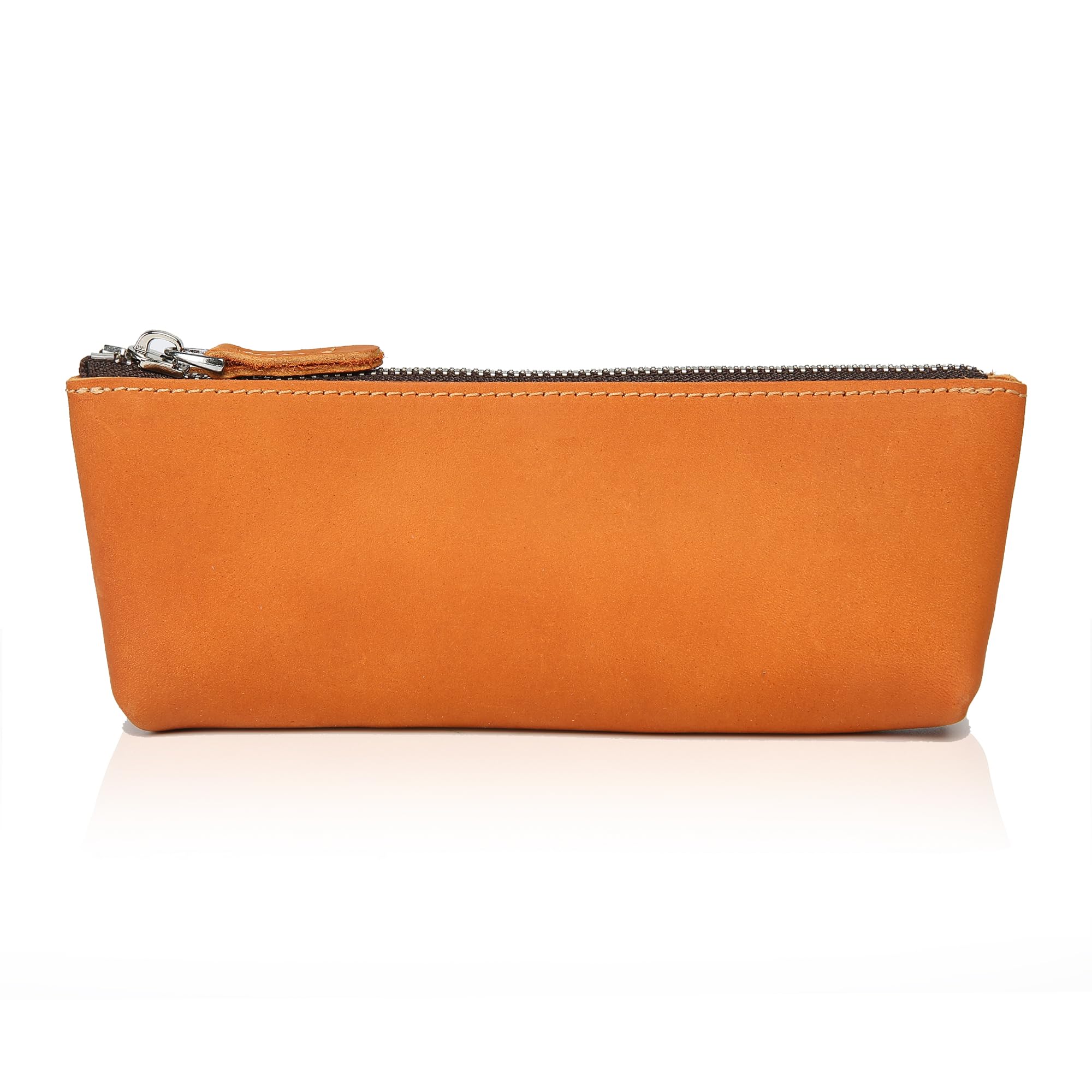 Premium Genuine Leather Pen Pouch - CHULEAG Handcrafted Zipper Pencil Case for School, Office & Travel | Elegant Small Leather Pouch for Writing Tools, Coins, Makeup & Accessories | Durable Money Bag & Organizer