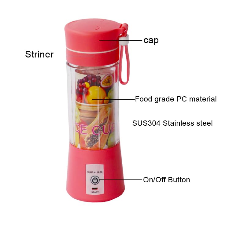 Portable Blender 380ml - 6-Blade USB Rechargeable Travel Blender for Smoothies, Juices, Baby Food - Compact Fruit & Vegetable Mixer for Kitchen, Gym, Camping, Office - Pink (WENPIC)