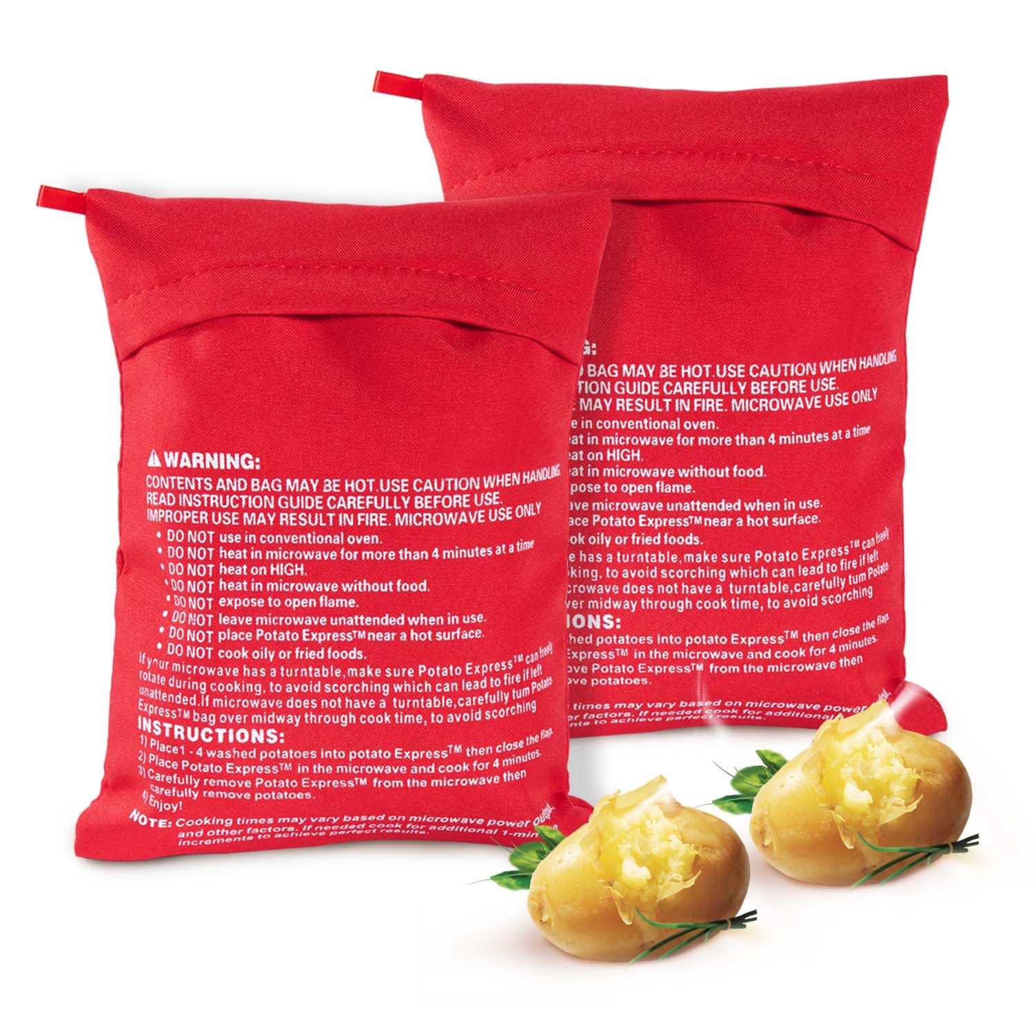 OBTANIM Microwave Potato Bag - 2 Pack Reusable Potato Cooker Pouch for Baking, Steaming & Cooking | Perfect for Quick Meals, Snacks & Healthy Eating (Red)