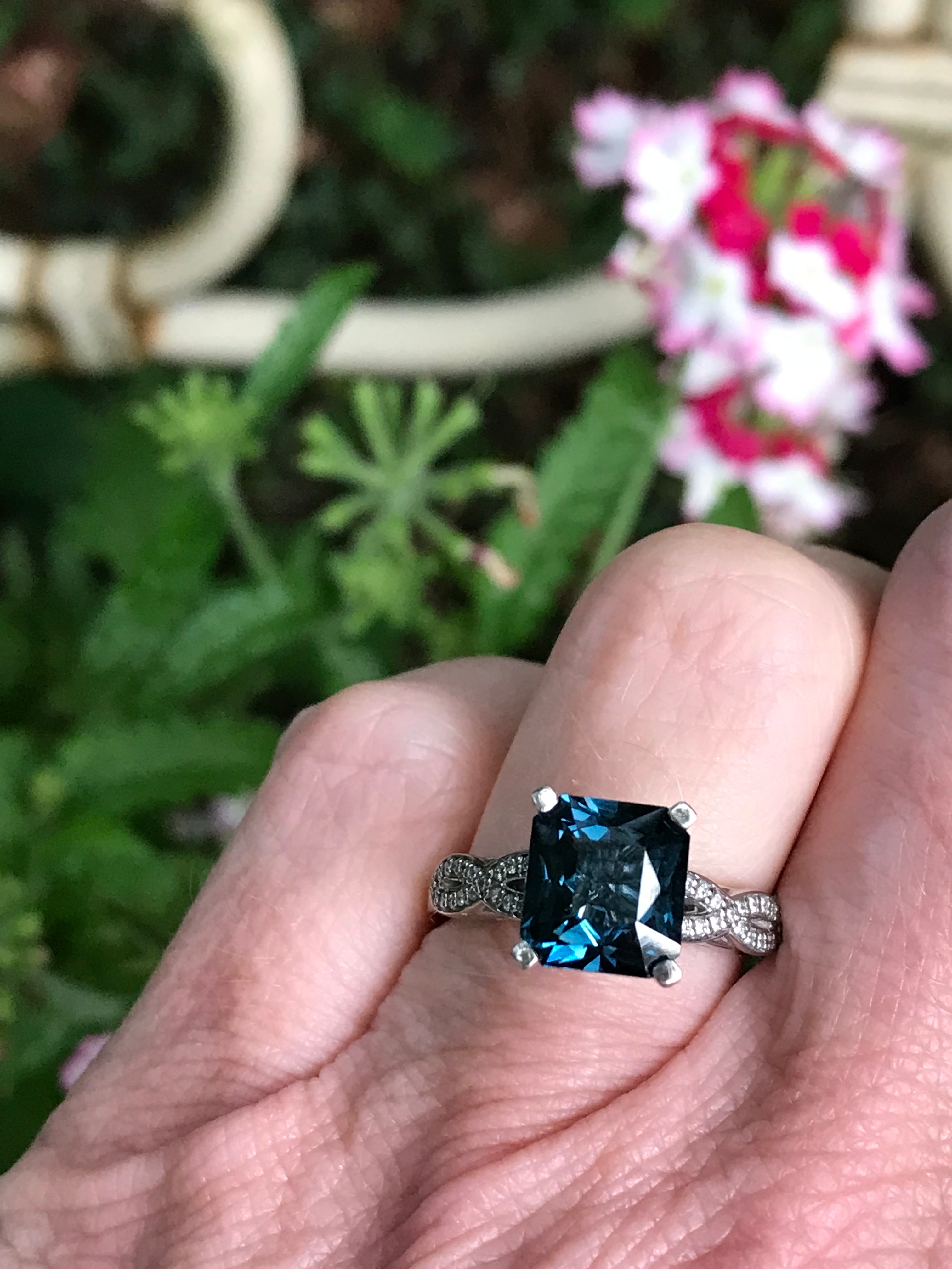 Petrol Blue Spinel and Diamond Palladium Woven Ring Set – Elegant Wedding, Engagement, and Anniversary Jewelry Gift
