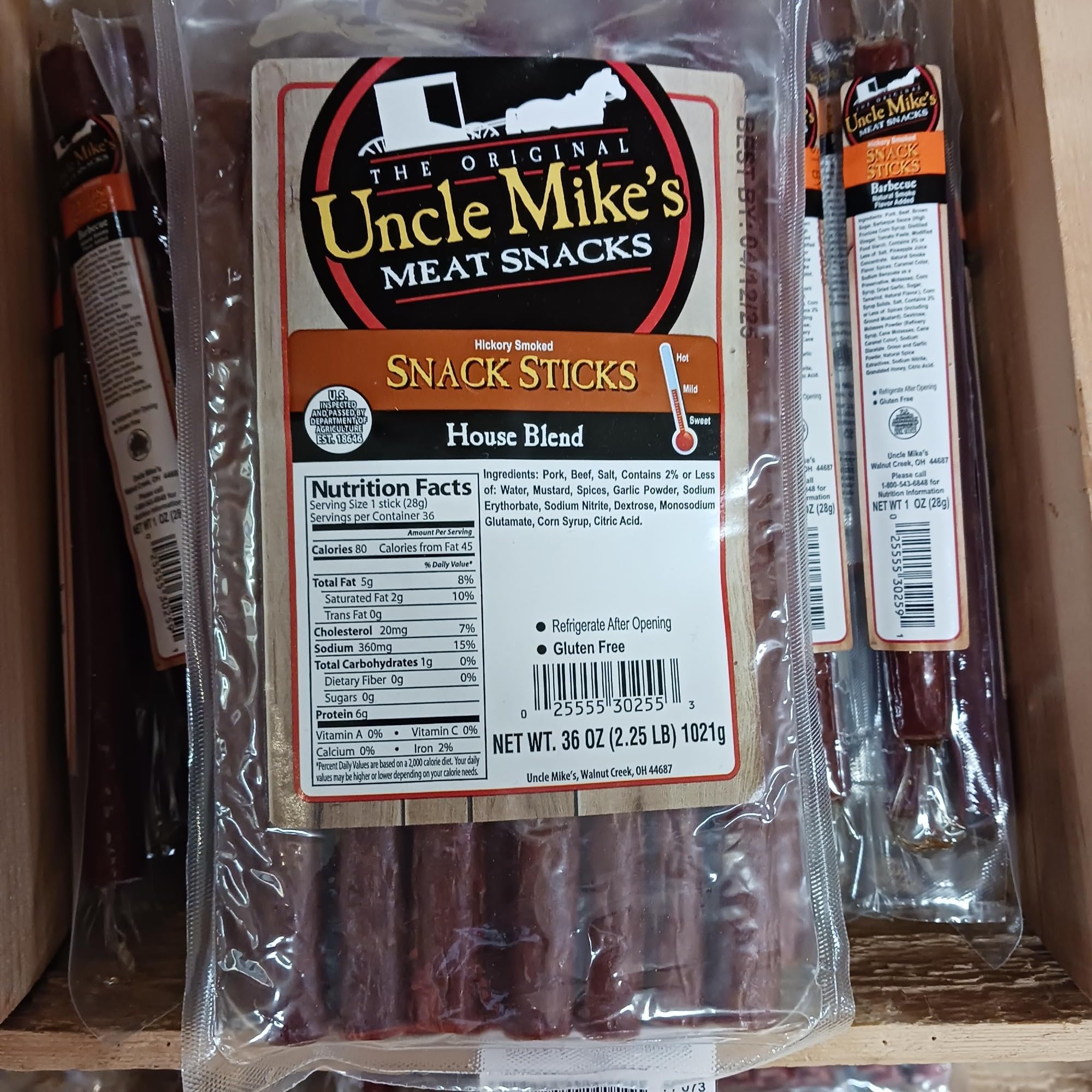 Walnut Creek Foods Hickory Smoked Beef Jerky Sticks - 2 Pound Bag of Premium Meat Snacks, House Blend - Perfect for Hiking, Camping & On-the-Go Protein Snacks