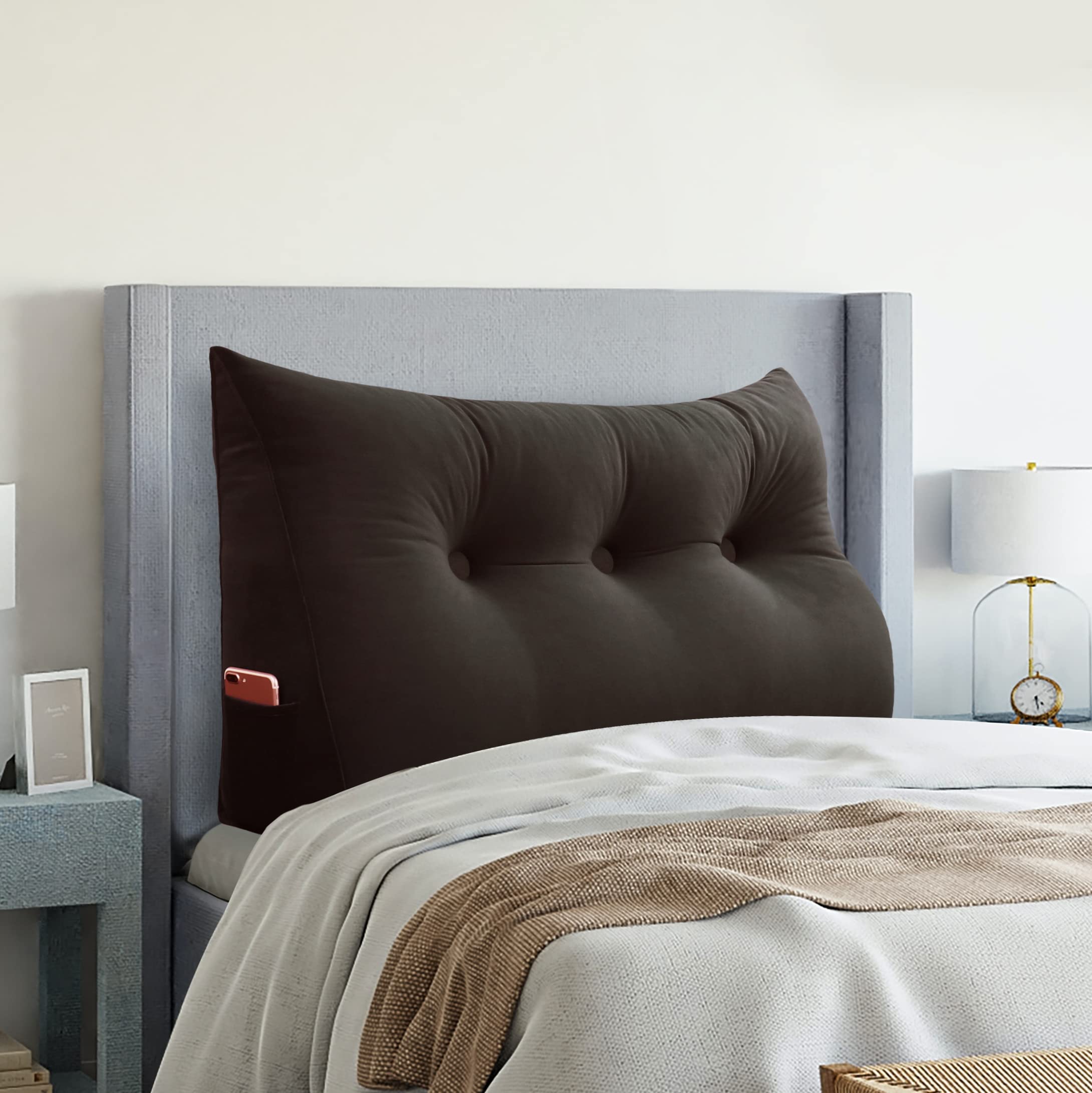 VERCART Large Wedge Pillow for Bed - Velvet Triangular Headboard Cushion (39x8x20 Inches, Coffee) - Bed Rest & Reading Pillow, Daybed Bolster, Gap Filler - Perfect for Reading, Watching TV, or Lounging in Bed