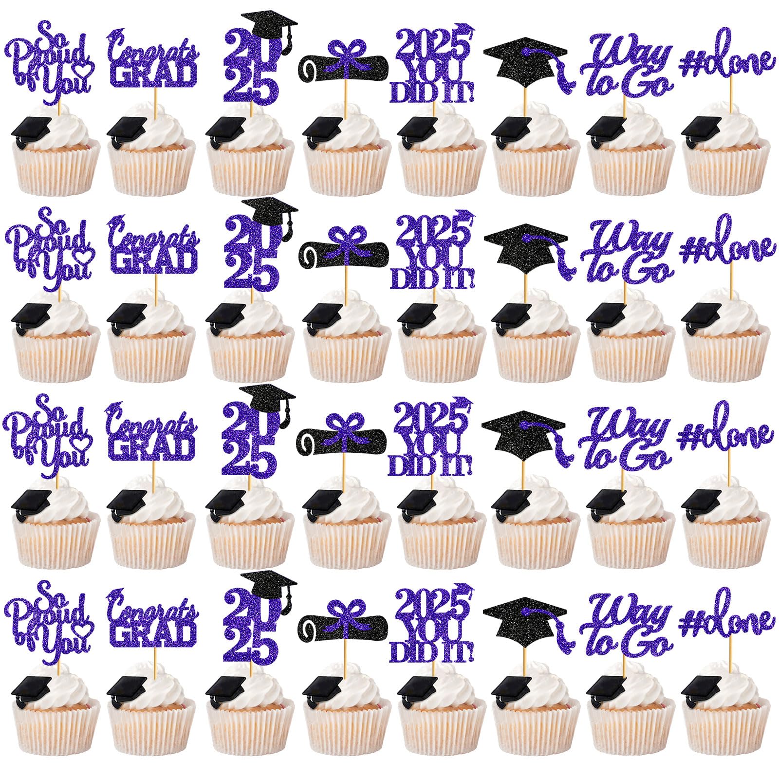 40Pcs Purple Graduation Cupcake Toppers 2025 - Class of 2025 Graduation Party Decorations - Edible Cake Picks for Graduation Ceremony, Congrats Party & School Celebration