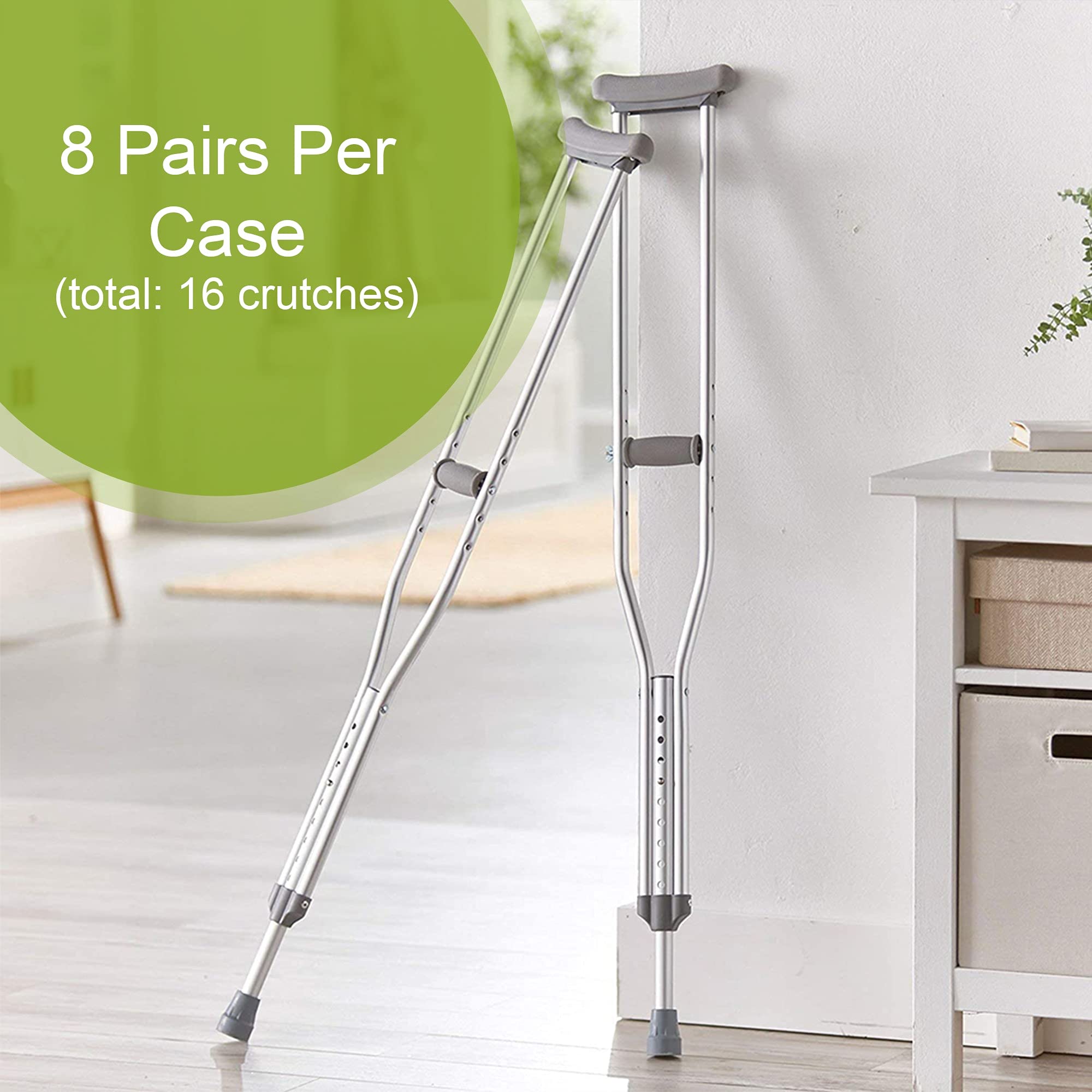 McKesson Aluminum Frame Underarm Crutches for Adults - Adjustable Height, 350 lb Weight Capacity, Push Button Mechanism (Set of 8) - Ideal for Injury Recovery, Mobility Assistance & Post-Surgery Support
