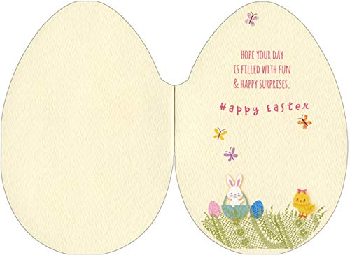 Easter Greeting Cards - Tree of Bunnies and Chicks Die-Cut Egg Shape Pictura Card for Spring Celebrations, Baby Showers & Holiday Gifts