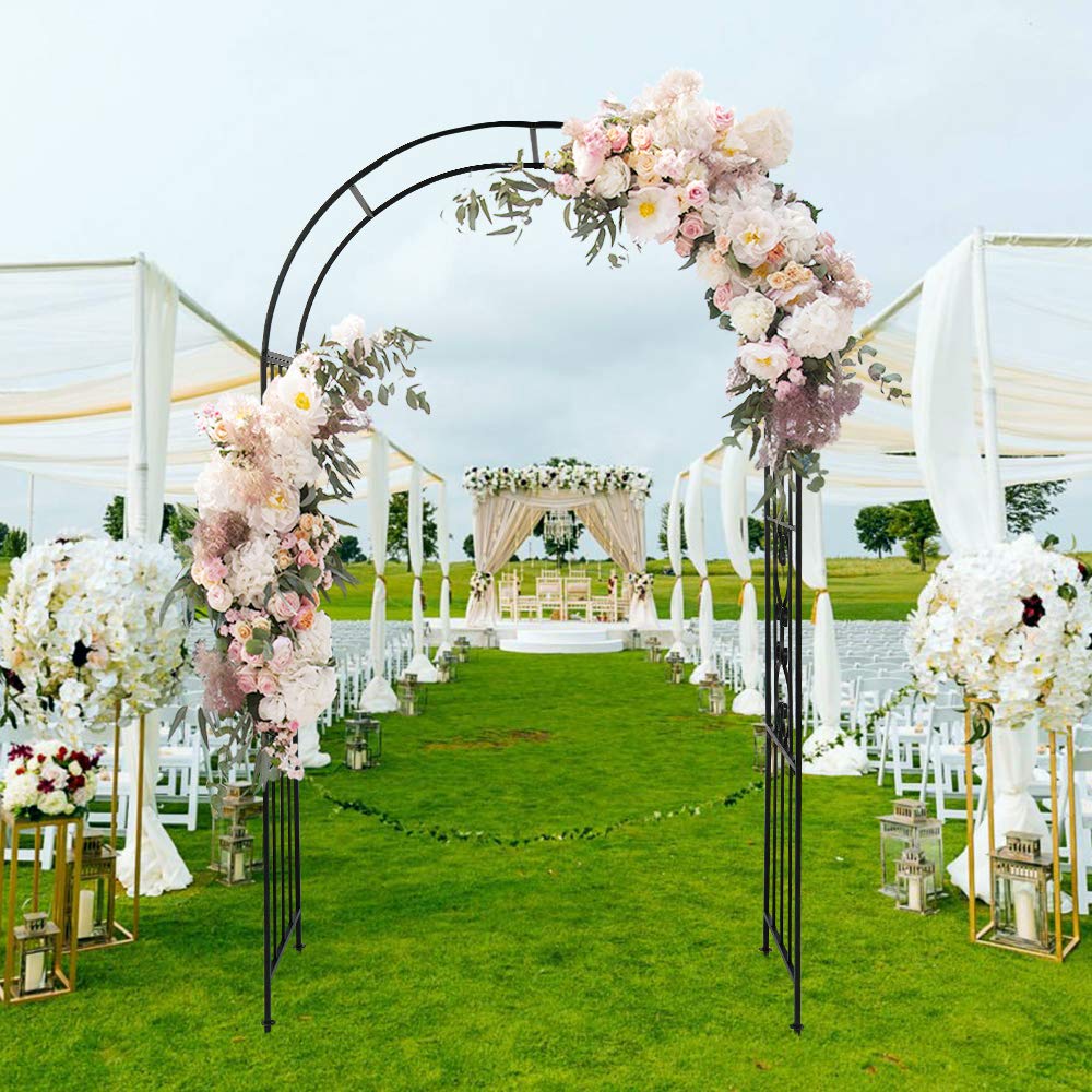 Metal Garden Arch Arbor with Arc Roof - Sturdy Steel Frame Trellis for Climbing Roses & Vines - Perfect for Backyard, Lawn, Patio, Courtyard & Wedding Decorations - Ideal for Outdoor Gardening, Walkways & Romantic Garden Settings