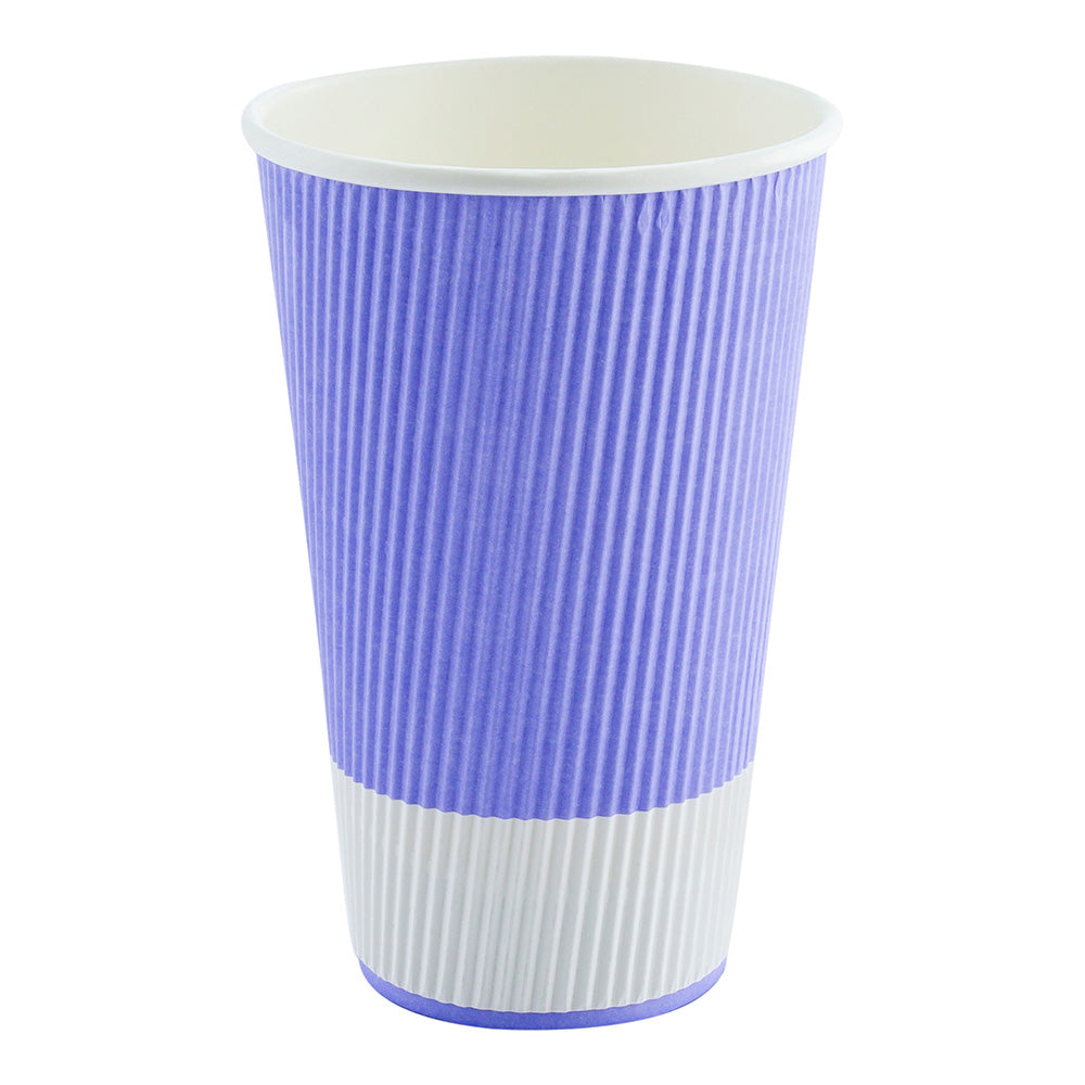 16 oz Light Purple Paper Coffee Cups with Ripple Wall - 3.5
