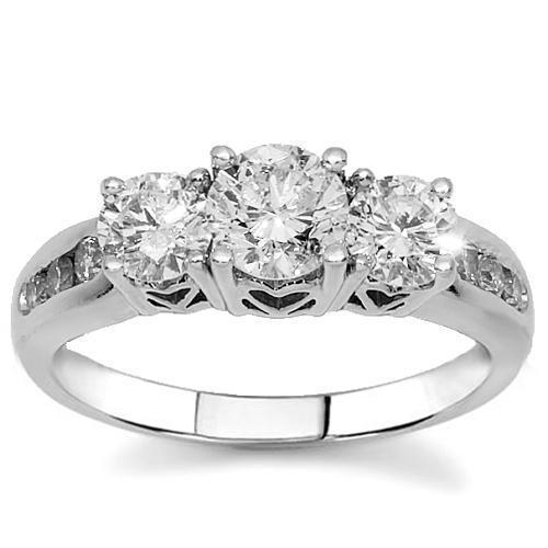 14K White Solid Gold Women's Three Stone Diamond Anniversary Ring - 1.41 Carat Total Weight - Perfect for Engagement, Wedding & Anniversary Gifts