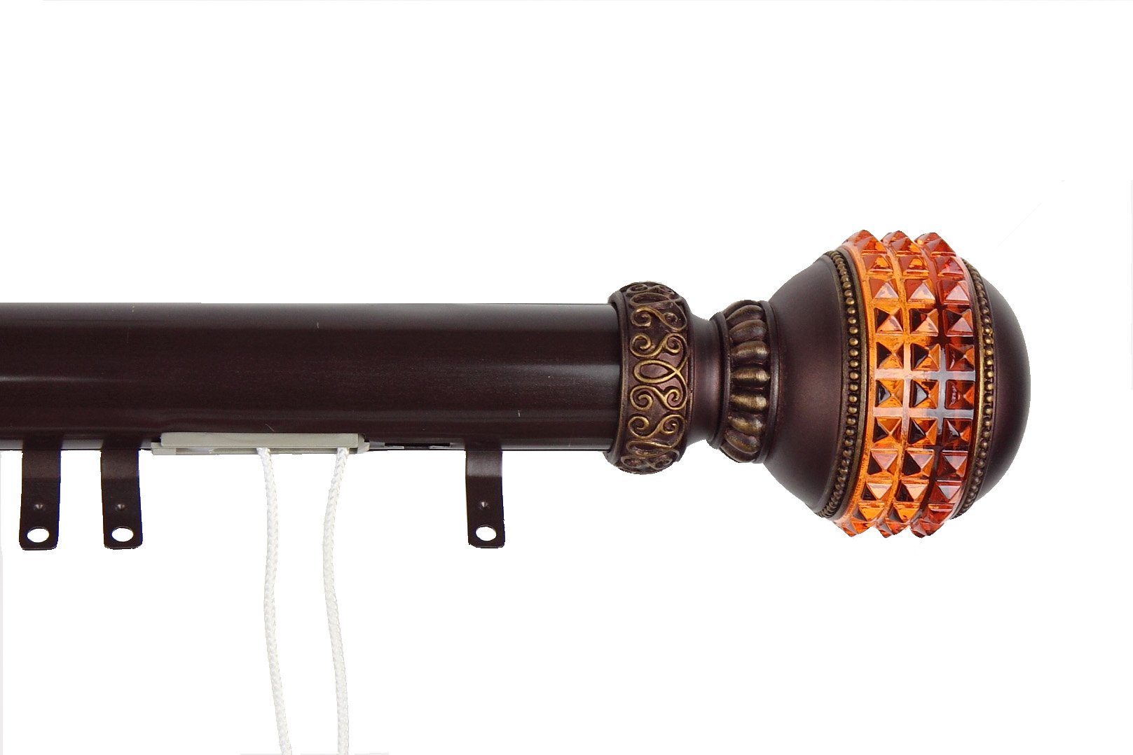 Sparkle Finial Decorative Traverse Curtain Rod with Sliders 48-84 Inch Adjustable Length - Cocoa Brown for Living Room, Bedroom & Window Treatments