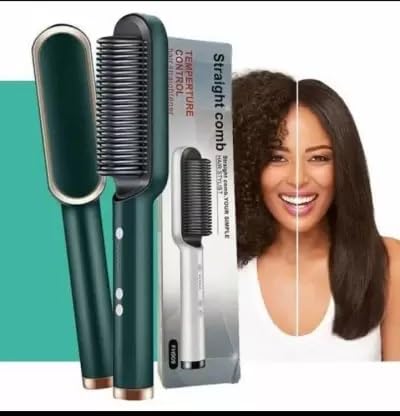POCKETFRIENDIES 909 Ceramic PTC Heating Hair Straightener Brush - 5 Temperature Settings, Professional Straightening Comb for Women, Styling Tool for Smooth & Sleek Hair at Home or Salon (Multicolor, B389)