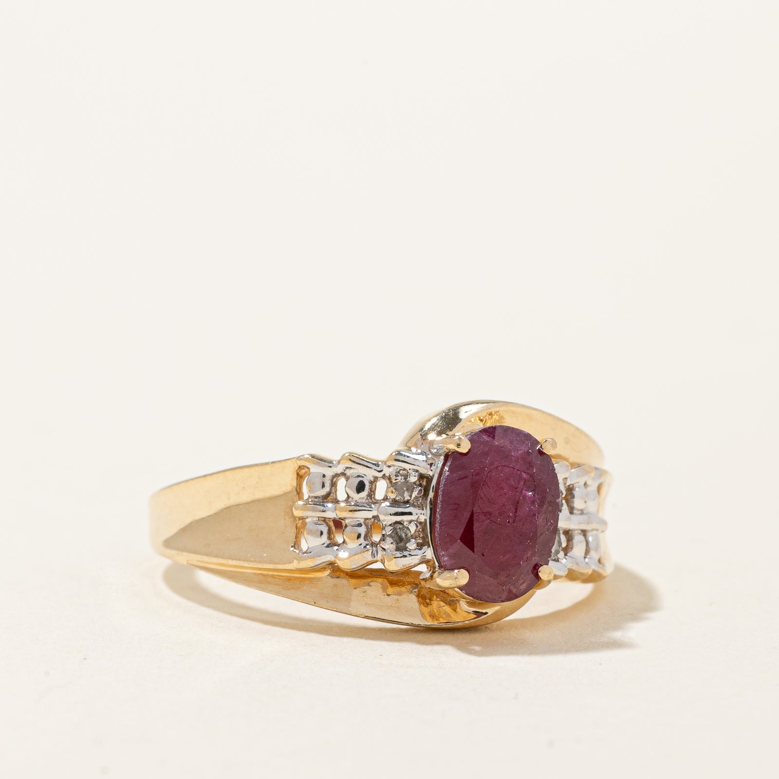 Elegant Oval Cut Ruby and Diamond Bypass Ring - 0.95ct Ruby with 0.02ctw Diamonds - Size 6.5 - Perfect for Engagement, Anniversary & Special Occasion Gifts