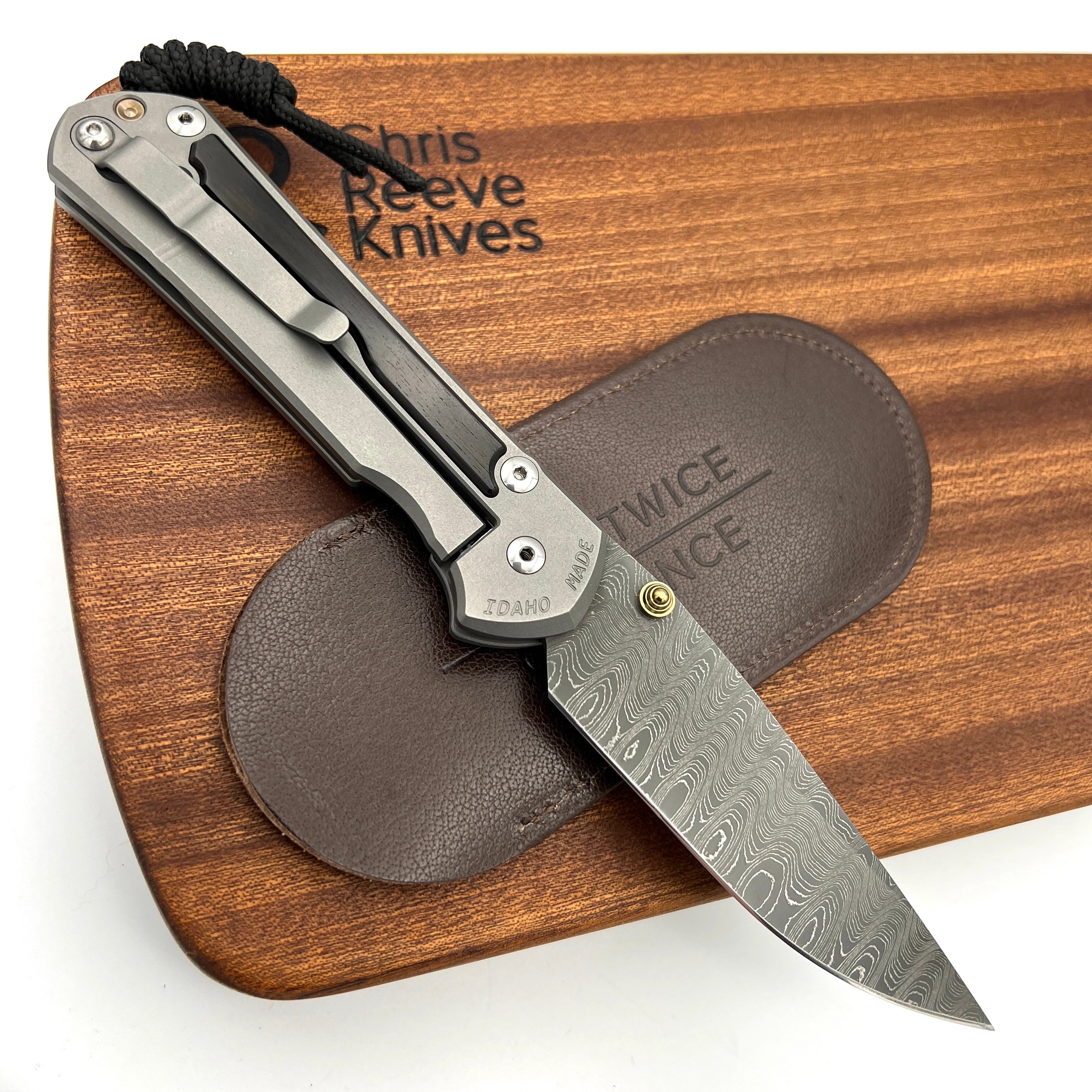 Chris Reeve Knives Large Sebenza 31 Folding Pocket Knife - Double Gold Lug Drop Point Ladder Damascus Blade with Macassar Ebony Inlay & Matte Finish - Perfect for EDC, Outdoor Adventures, and Collectors