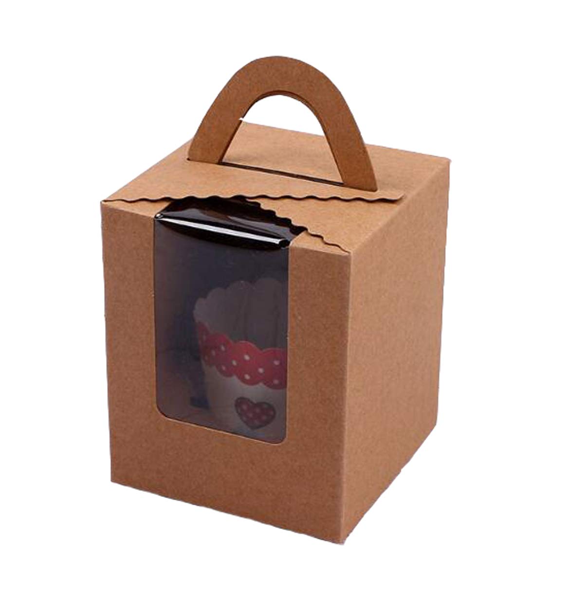 iHomeCooker 25-Piece Single White Cupcake Containers with Window Inserts & Handle - Elegant Wedding Candy Gift Boxes (25P-Handle-Brown) | Perfect for Party Favors, Baby Showers & Birthday Celebrations