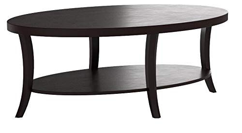 Roundhill Furniture Perth Contemporary Oval Coffee Table with Shelf - Espresso Finish - Perfect for Living Room, Office & Lounge Decor