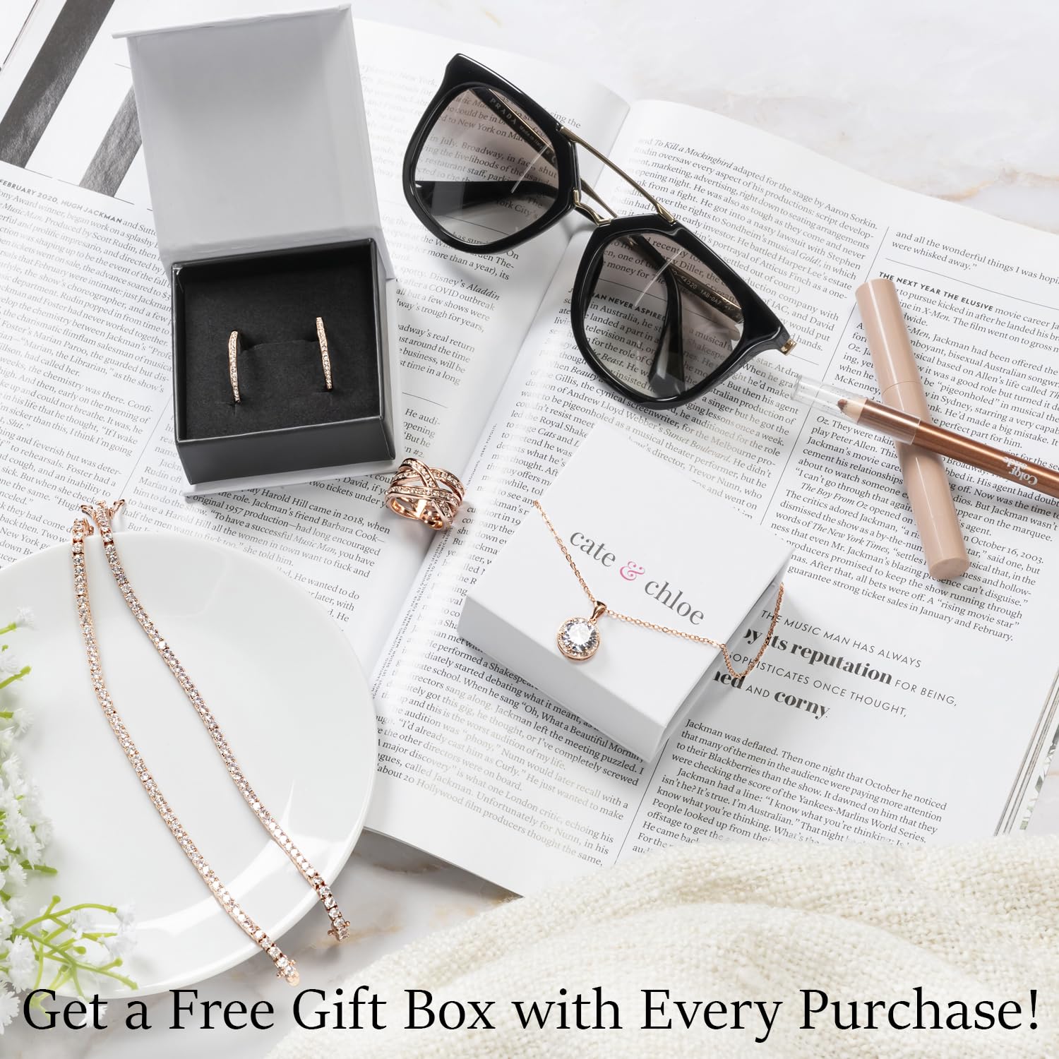 Cate & Chloe Lydia 18K White Gold Hoop Earrings with Swarovski Crystals | Elegant Silver Hoop Earrings for Women | Sparkling Round Hoops Jewelry Gift for Her | Perfect for Parties, Weddings & Everyday Wear