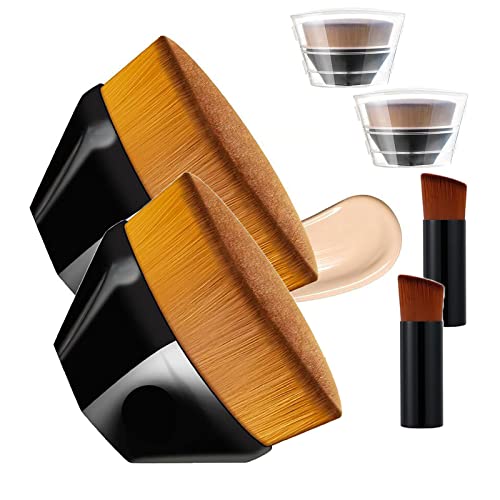 Premium Flat Top Kabuki Foundation Makeup Brush Set - 2 Pack with Protective Case for Flawless Liquid & Powder Application - Ideal for Professional Makeup Artists & Beauty Enthusiasts