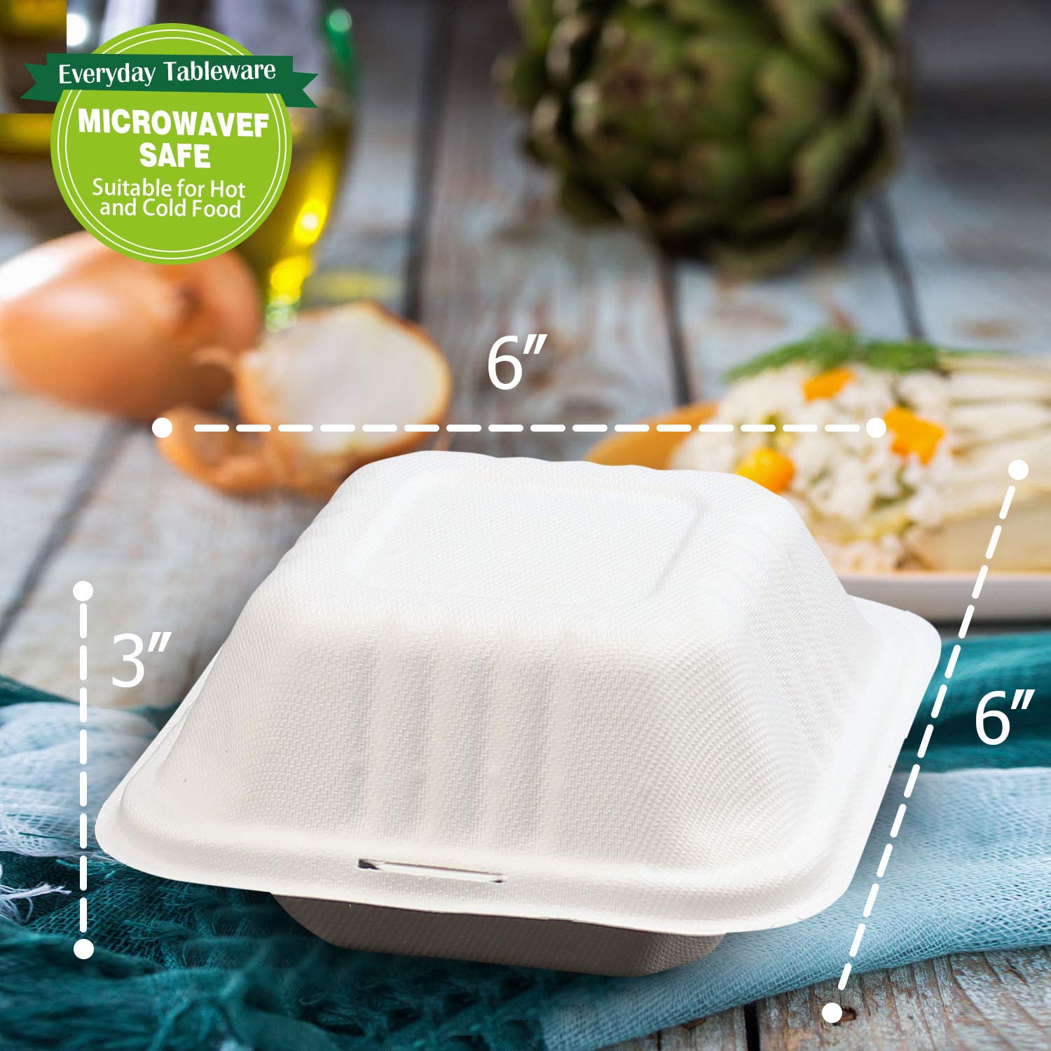 Eco-Friendly 6-inch 500-Count Compostable Clamshell Food Containers - Natural Bagasse (Sugarcane Fiber) Biodegradable Take-Out Boxes with Hinged Lid, Microwave Safe & Gluten-Free | Perfect for Restaurants, Catering, Meal Prep & Sustainable Food Packaging
