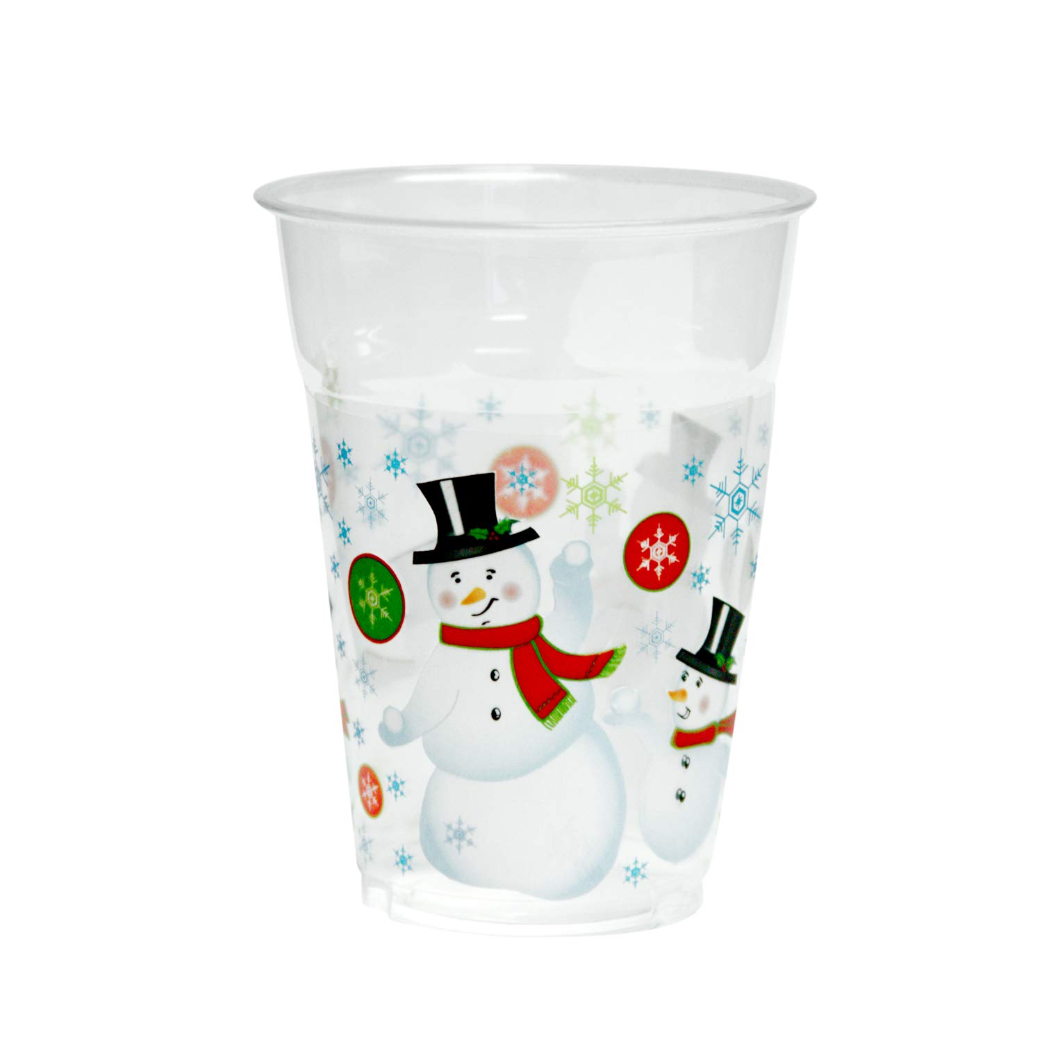 Disposable Soft Plastic Printed Party Cups - 16-Ounce Snowman Design (100 Count) | Perfect for Christmas Parties, Holiday Celebrations & Winter Events
