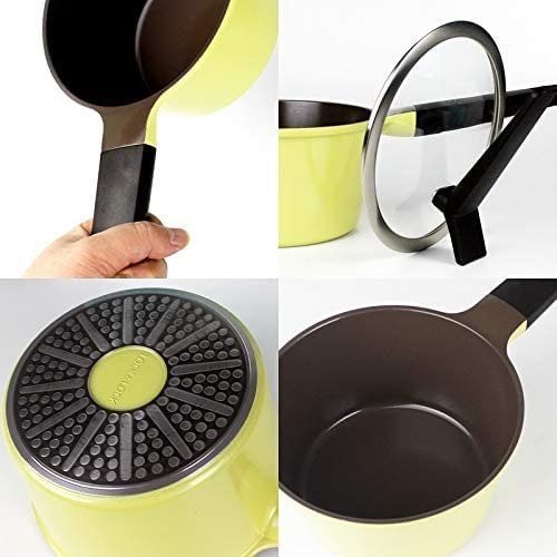 Non-Stick Ceramic Wok Milk Pot with Lid - Mini Saucepan for Soup, Cooking & Kitchen Use - Yellow - Compatible with Gas & Induction Cookers - Perfect for Small Meals, Baby Food & Camping