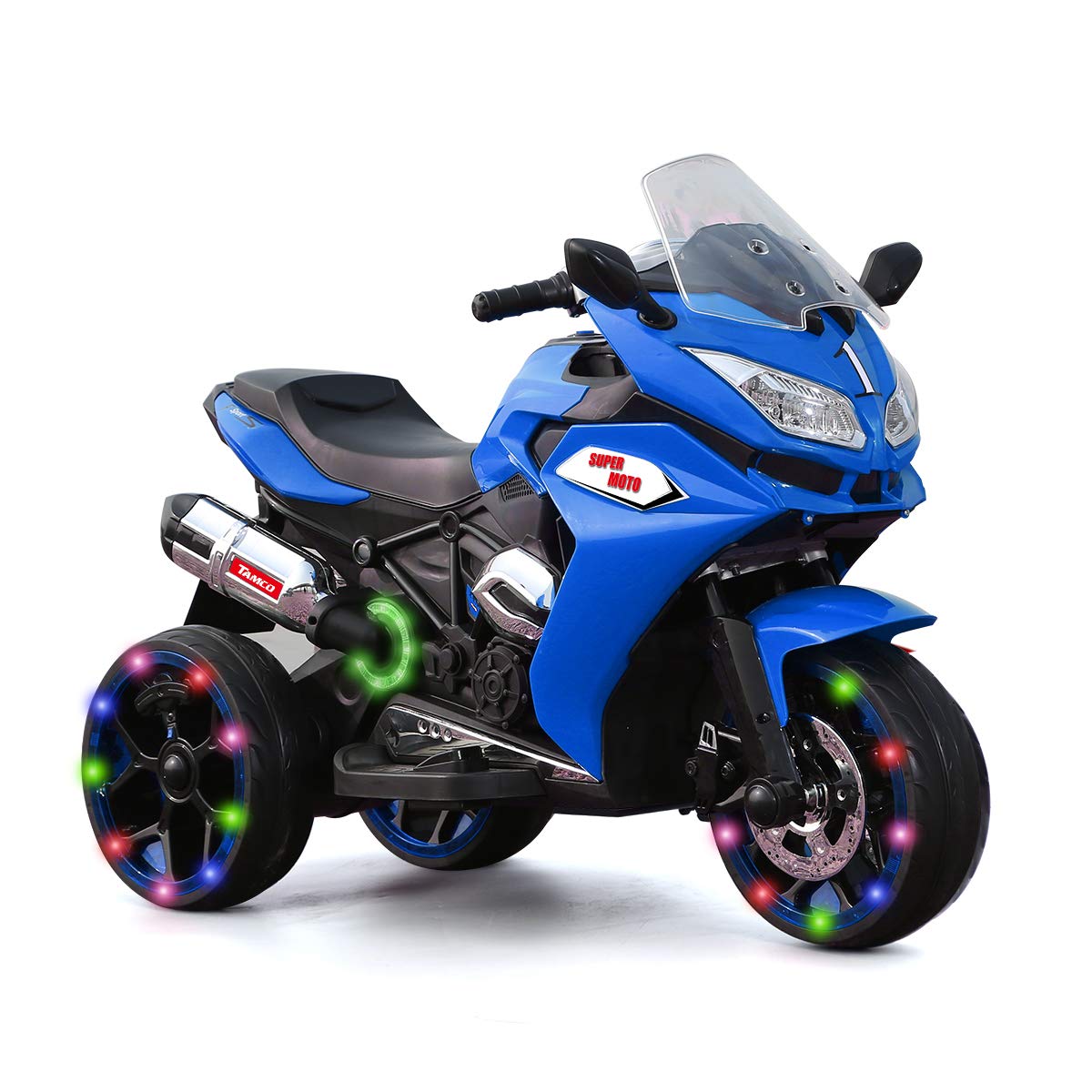 Kids Electric Ride-On Motorcycle - 12V Blue Toy with 3 Twinkling Wheels for Outdoor Play
