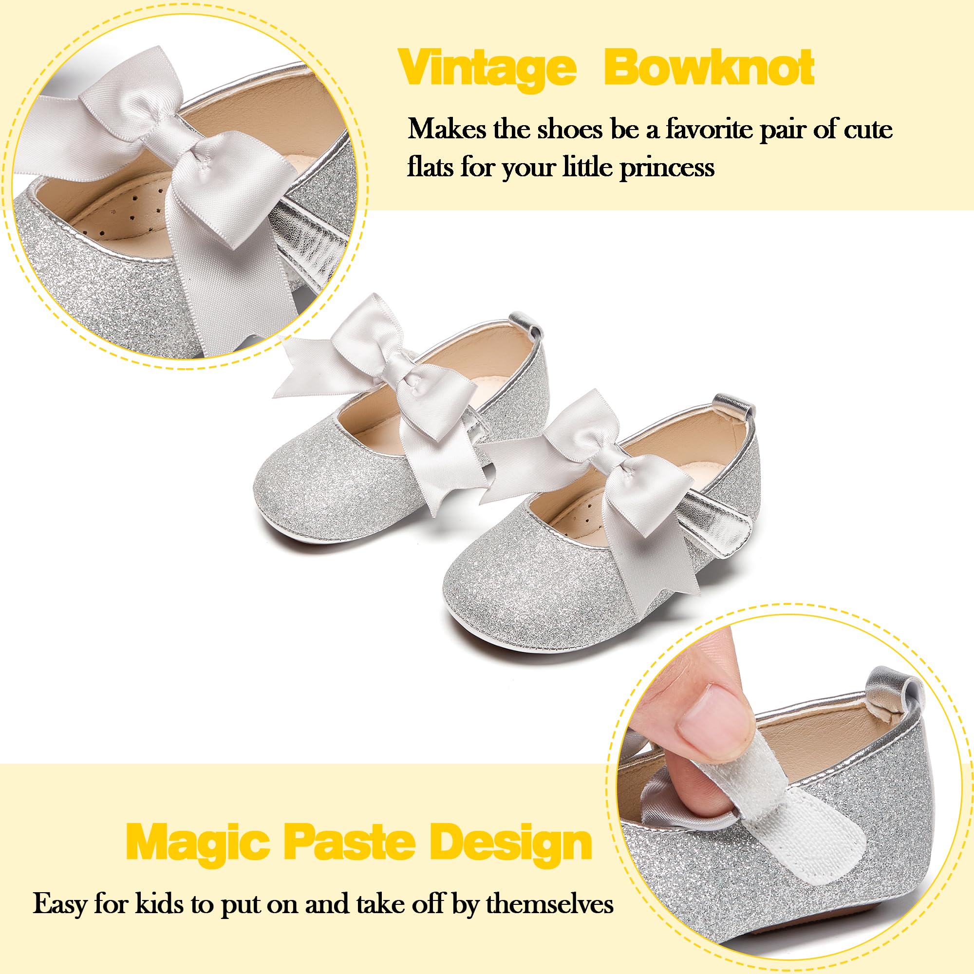 Kiderence Baby Girls Prewalker Mary Jane Flats - Soft Bowknot Princess Dress Shoes for Infant & Toddler (6-24 Months) | Perfect for First Steps, Special Occasions & Photo Shoots