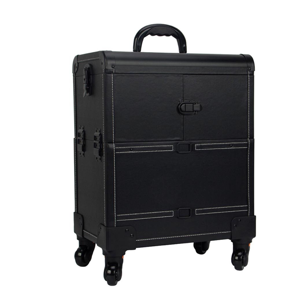 MERTNK 2-in-1 Rolling Makeup Storage Cart & Travel Case - Black Cosmetic Organizer on Wheels for Beauty Professionals & Home Use - Perfect for Salon, Mobile Makeup Artists & Travel Organization
