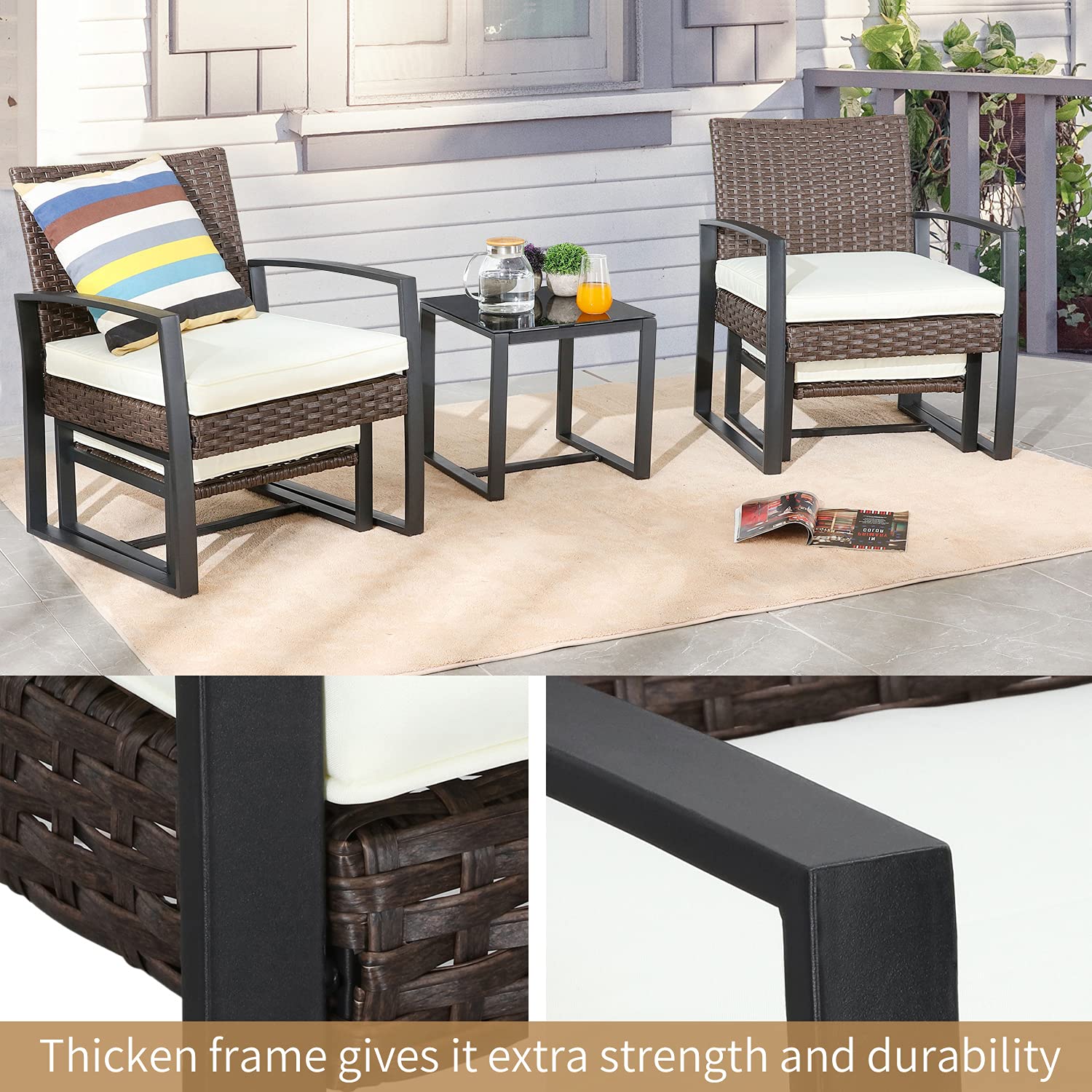 PatioFestival 5-Piece Wicker Outdoor Conversation Set with Beige Cushions & Ottoman - Perfect for Backyard, Garden, and Poolside Relaxation